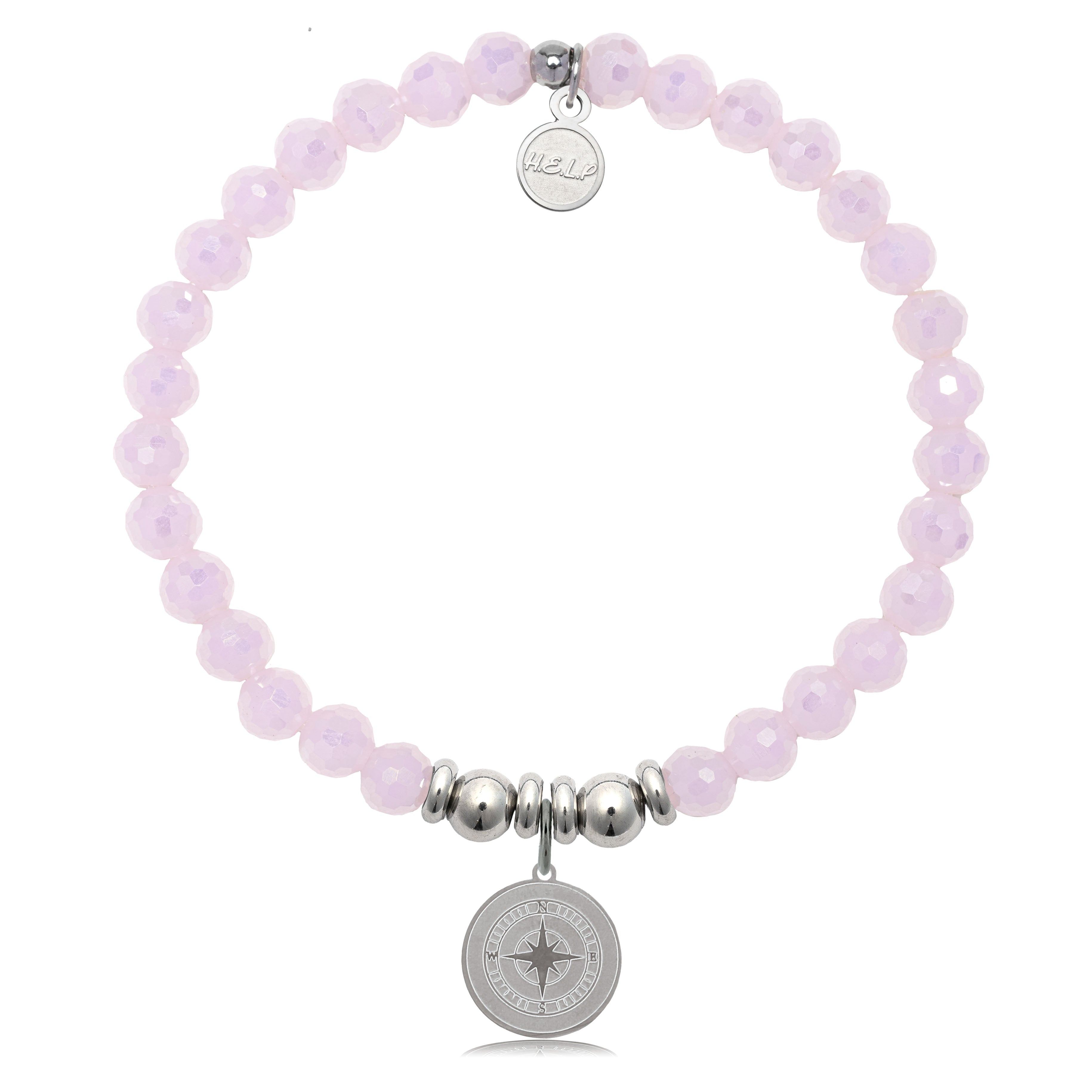 HELP by TJ Compass Charm with Pink Crystal Charity Bracelet