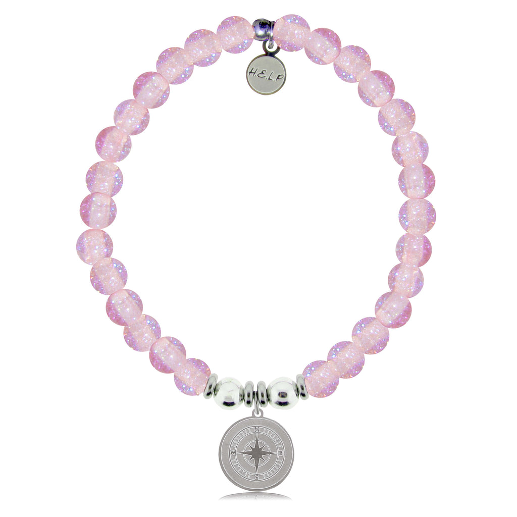 HELP by TJ Compass Charm with Pink Glass Shimmer Charity Bracelet
