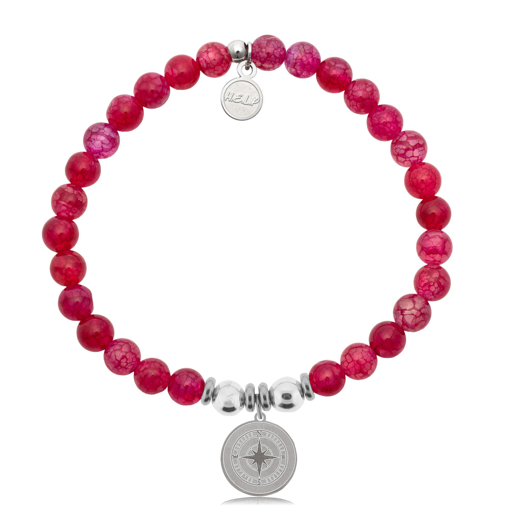 HELP by TJ Compass Charm with Red Fire Agate Charity Bracelet