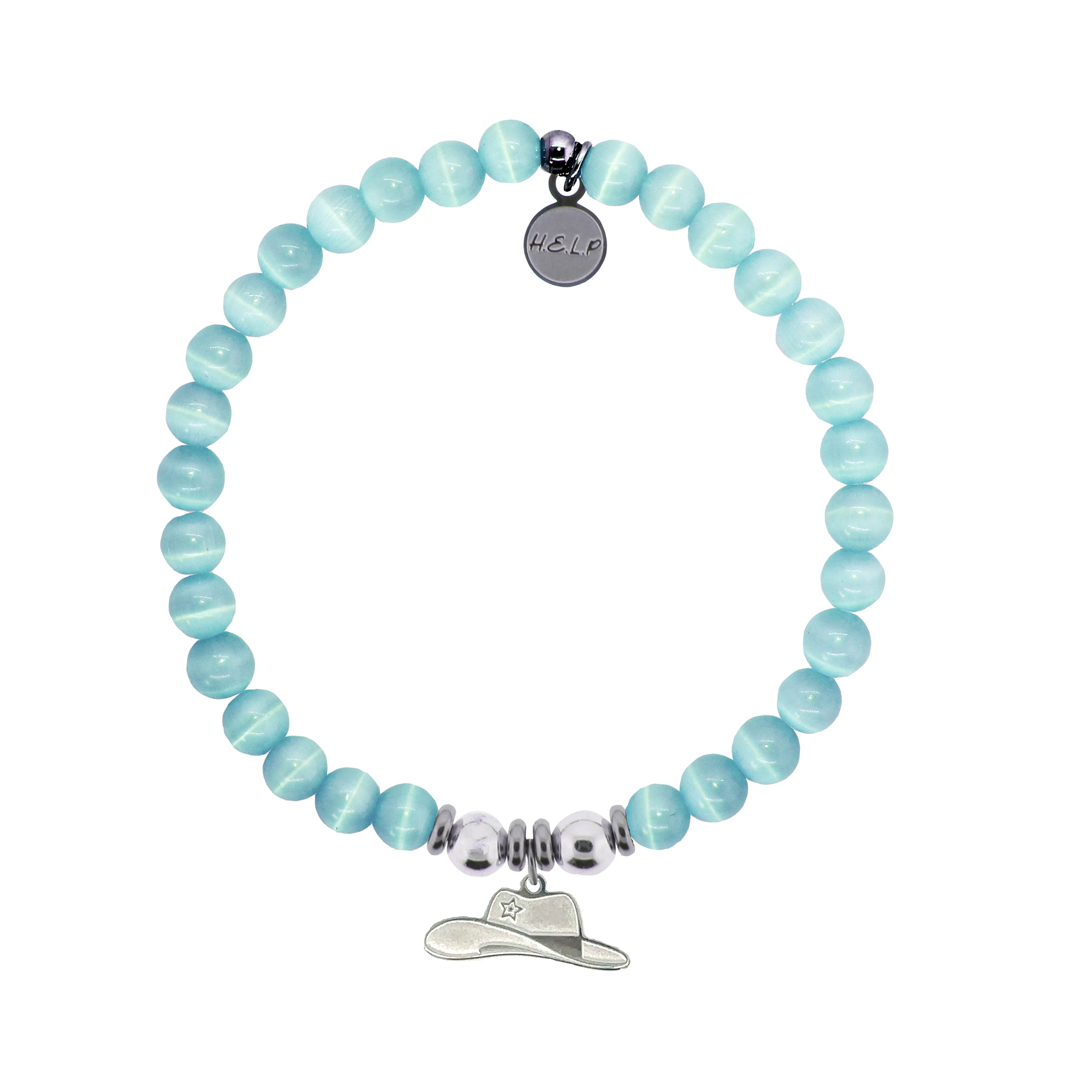 HELP by TJ Cowboy Hat Charm with Aqua Cats Eye Charity Bracelet