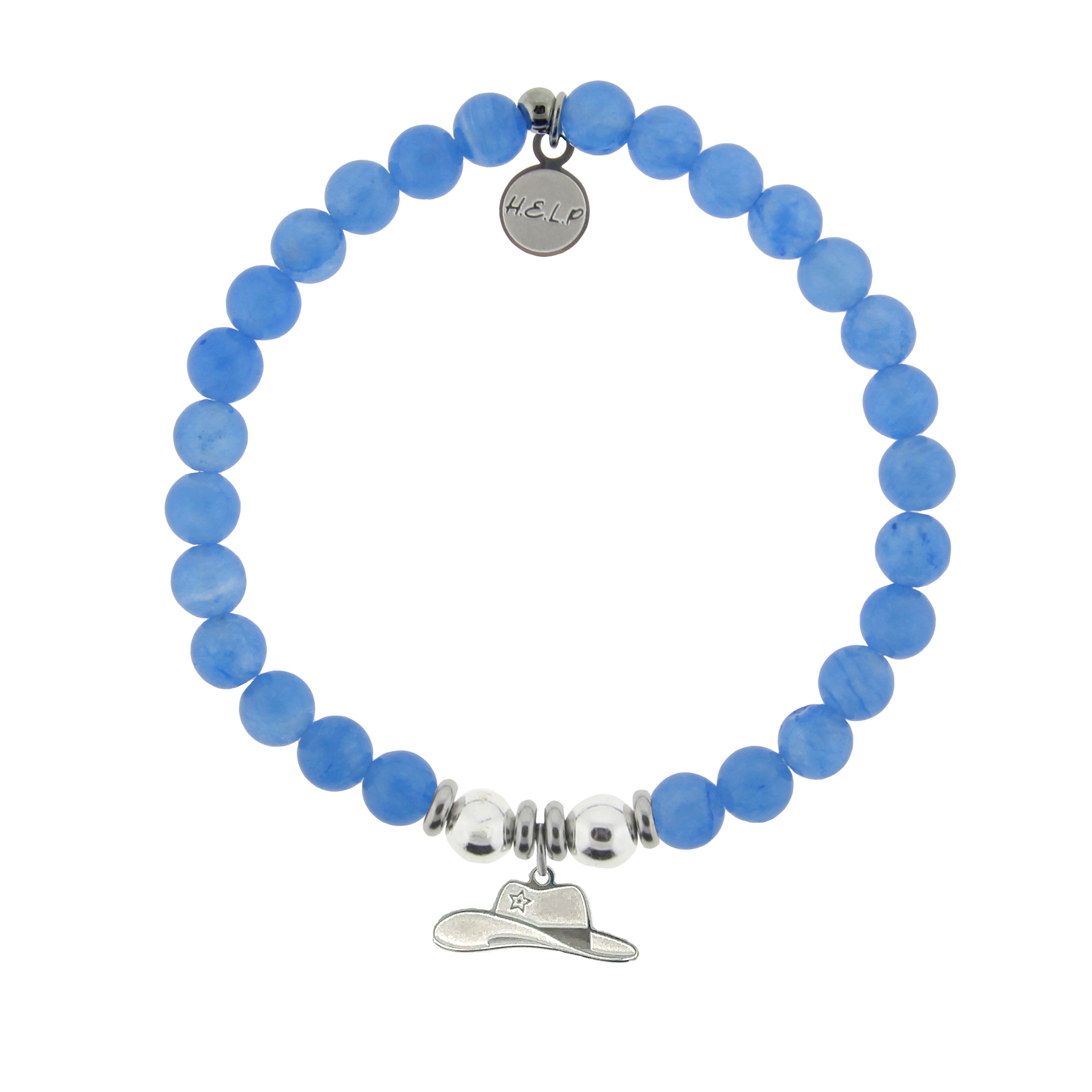 HELP by TJ Cowboy Hat Charm with Azure Blue Jade Charity Bracelet