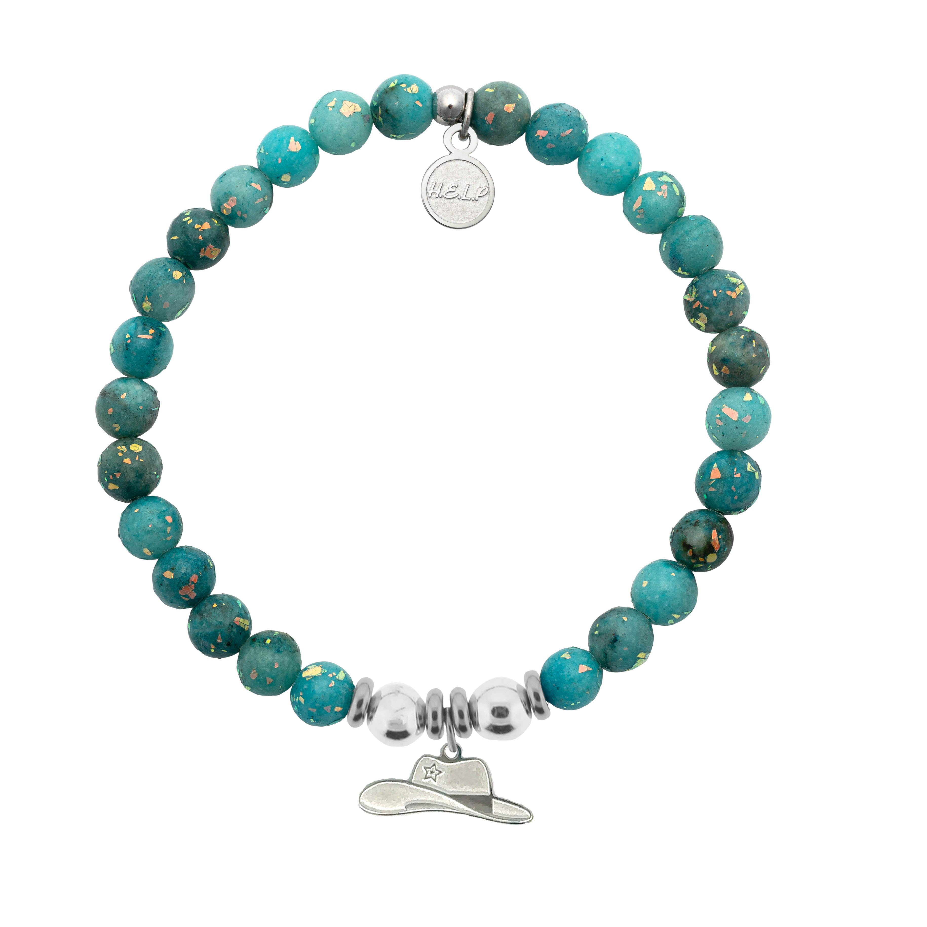 HELP by TJ Cowboy Hat Charm with Blue Opal Jade Charity Bracelet