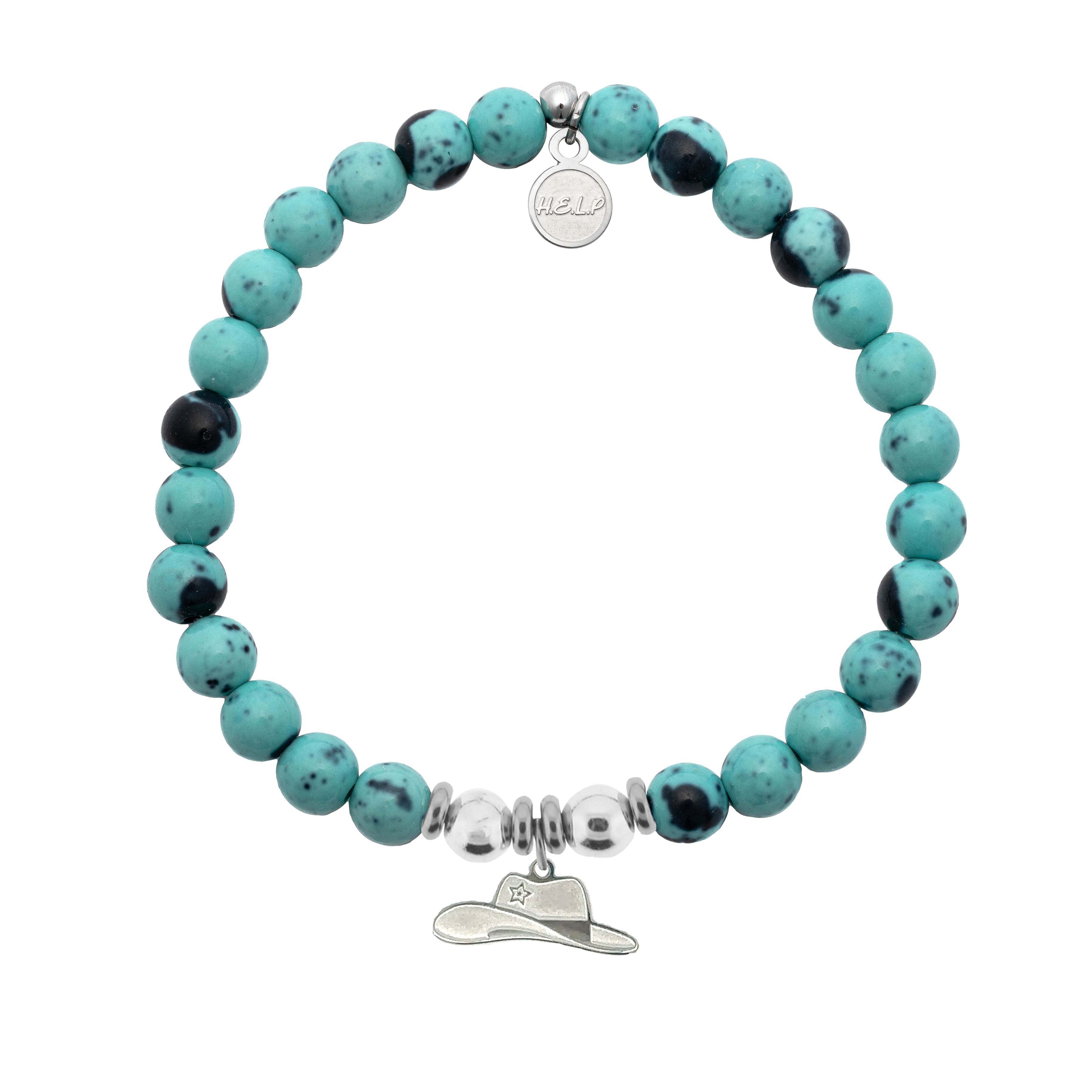 HELP by TJ Cowboy Hat Charm with Blue Zebra Jade Charity Bracelet