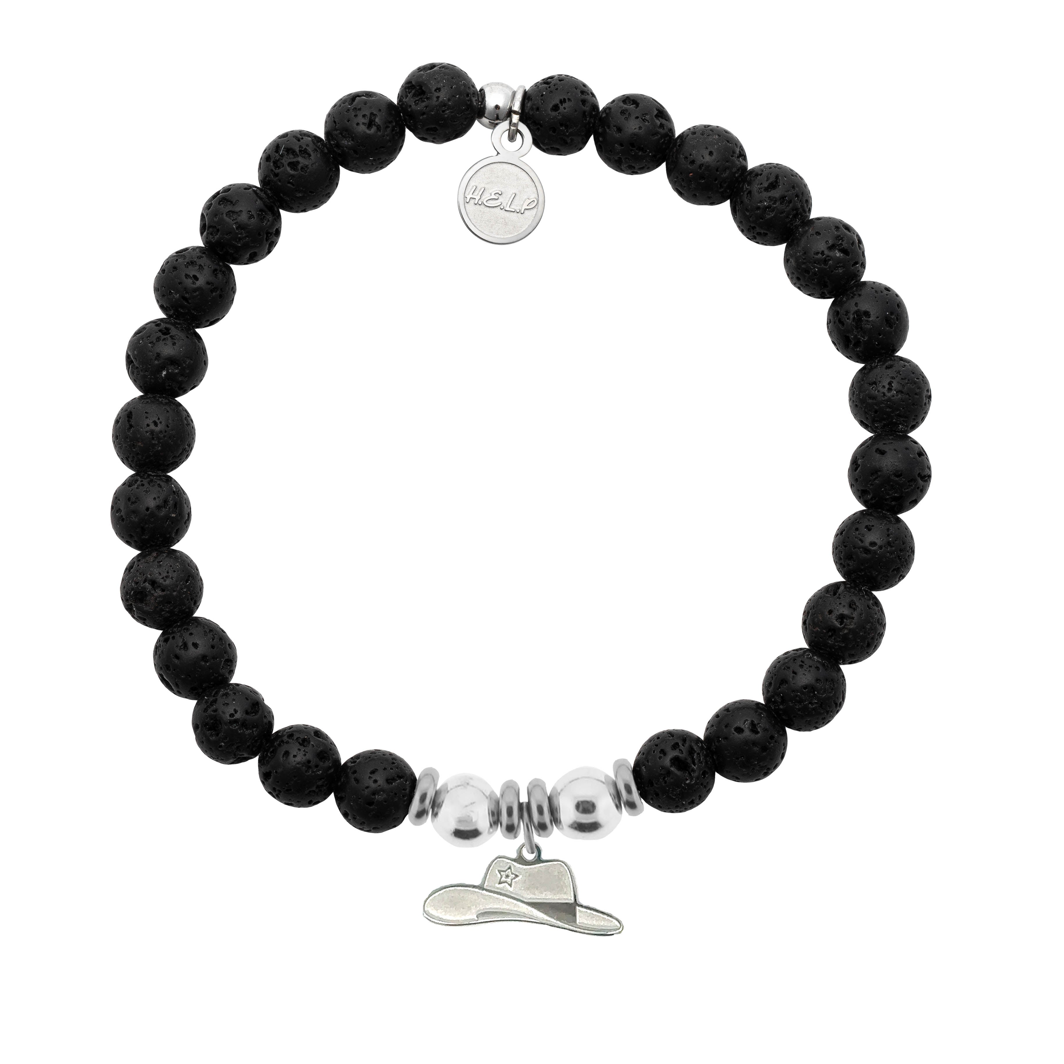 HELP by TJ Cowboy Hat Charm with Lava Rock Charity Bracelet