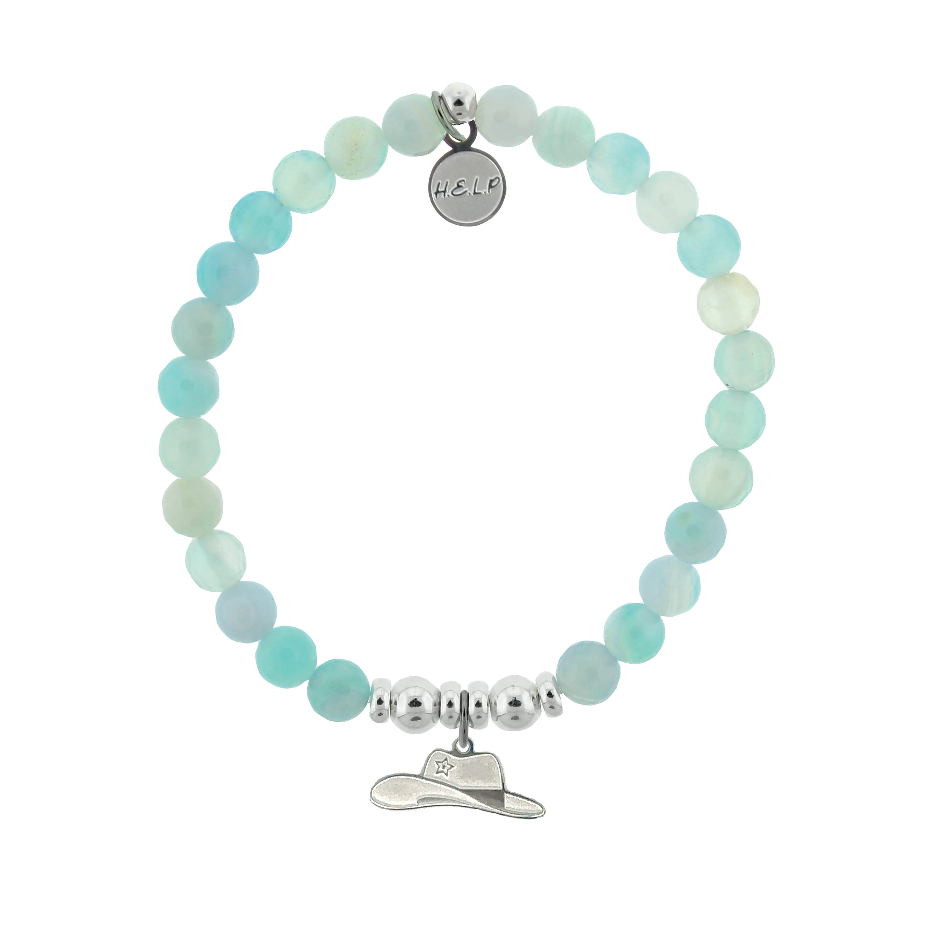 HELP by TJ Cowboy Hat Charm with Light Blue Agate Charity Bracelet