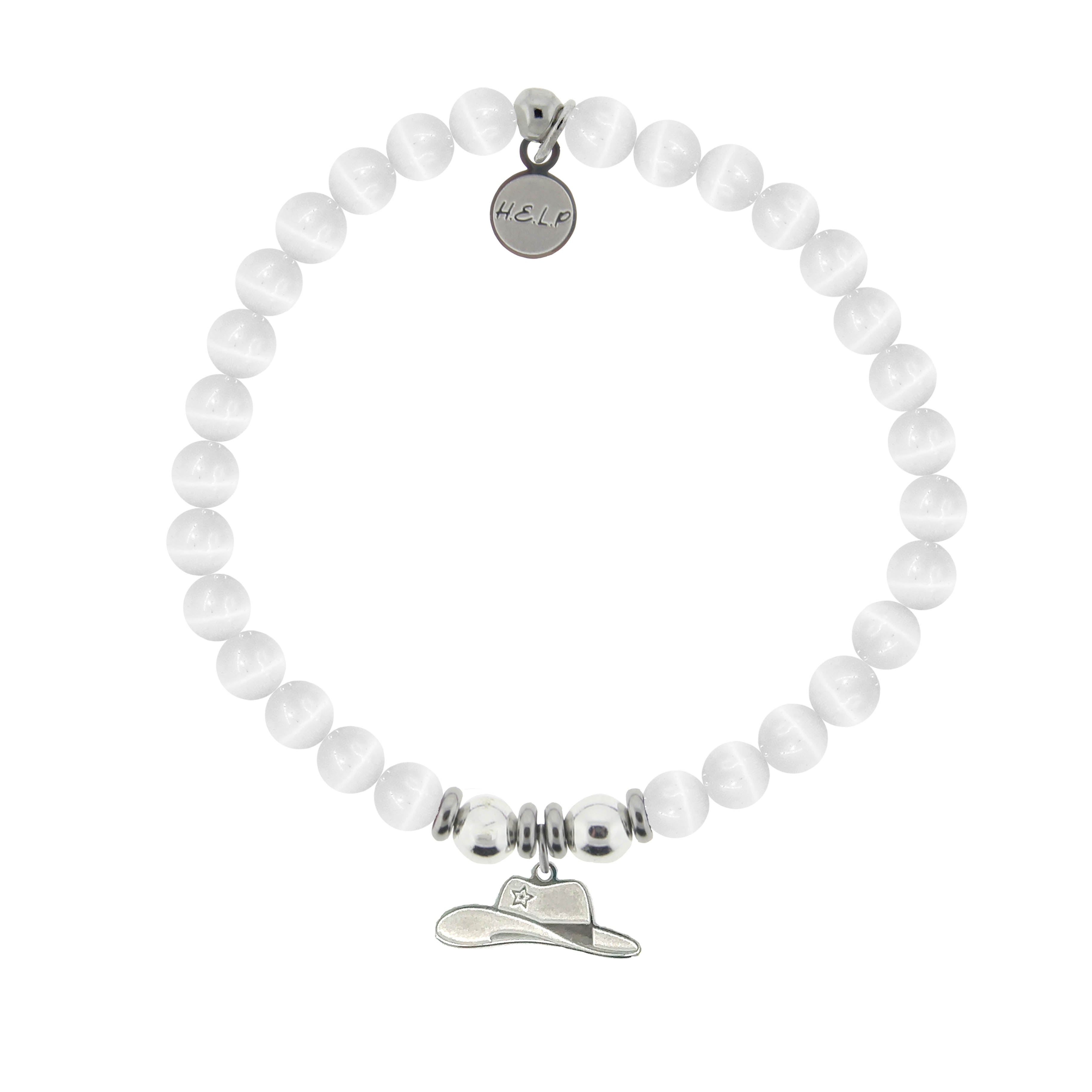 HELP by TJ Cowboy Hat Charm with White Cats Eye Charity Bracelet