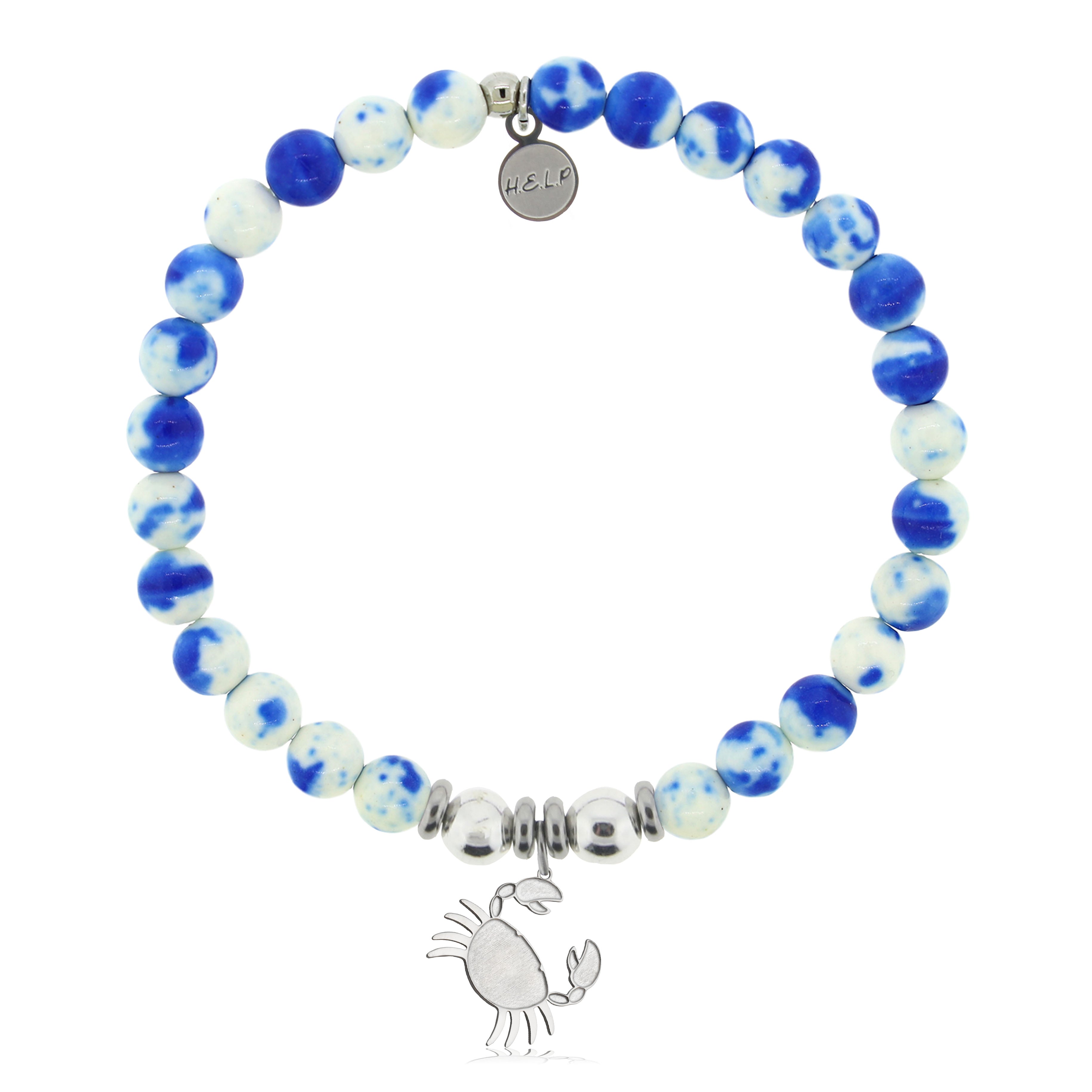 HELP by TJ Crab Charm with Blue and White Jade Charity Bracelet