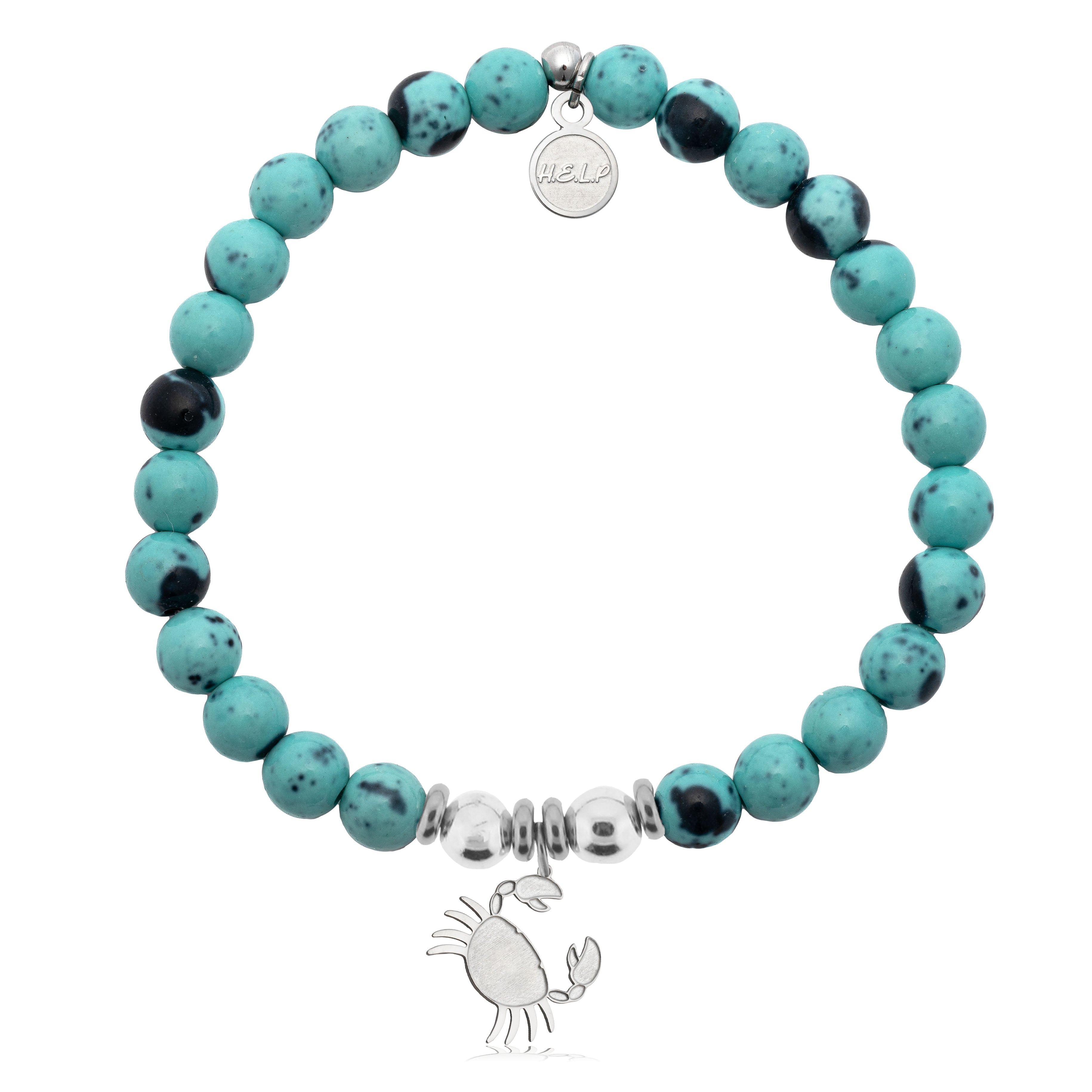 HELP by TJ Crab Charm with Blue Zebra Jade Charity Bracelet