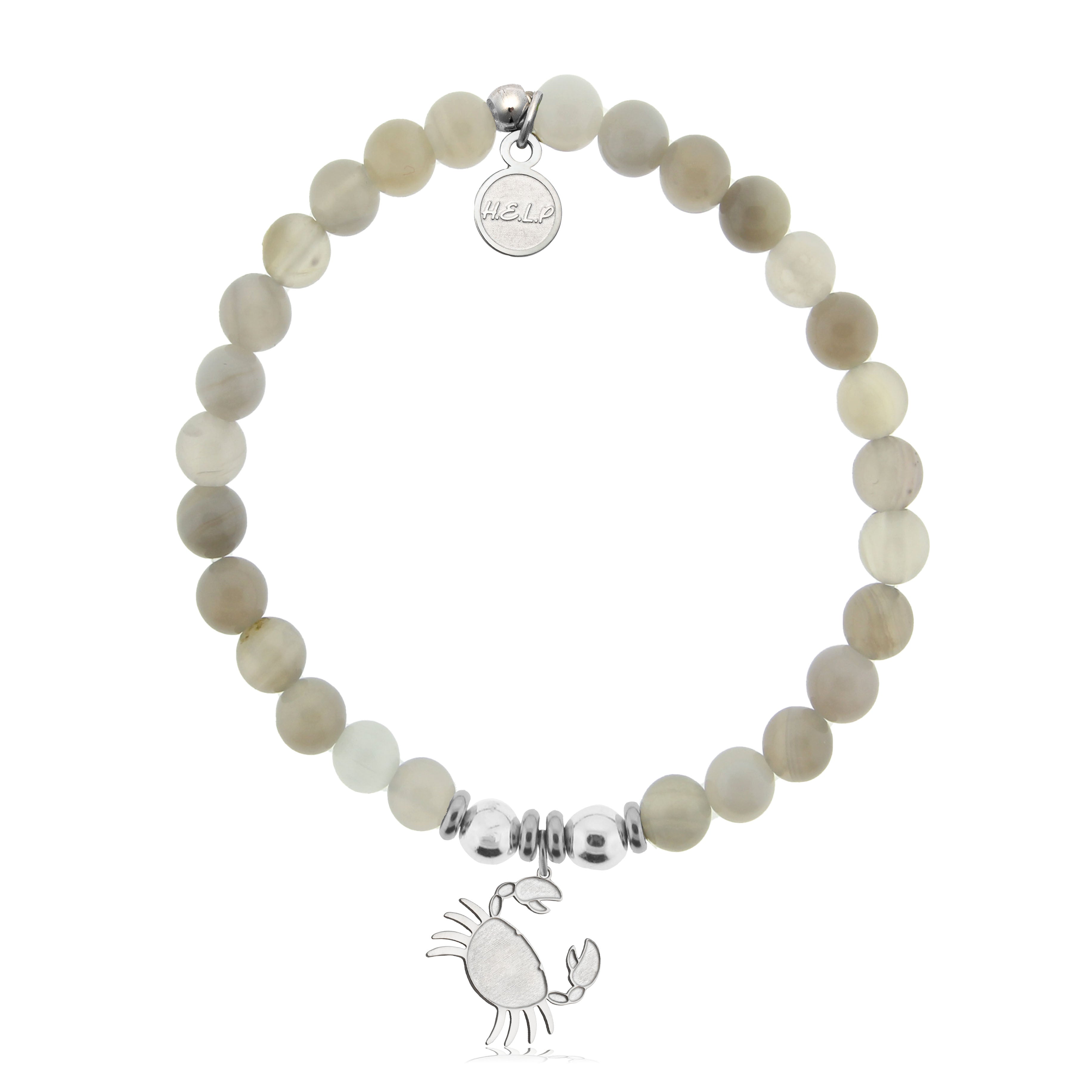 HELP by TJ Crab Charm with Grey Stripe Agate Charity Bracelet