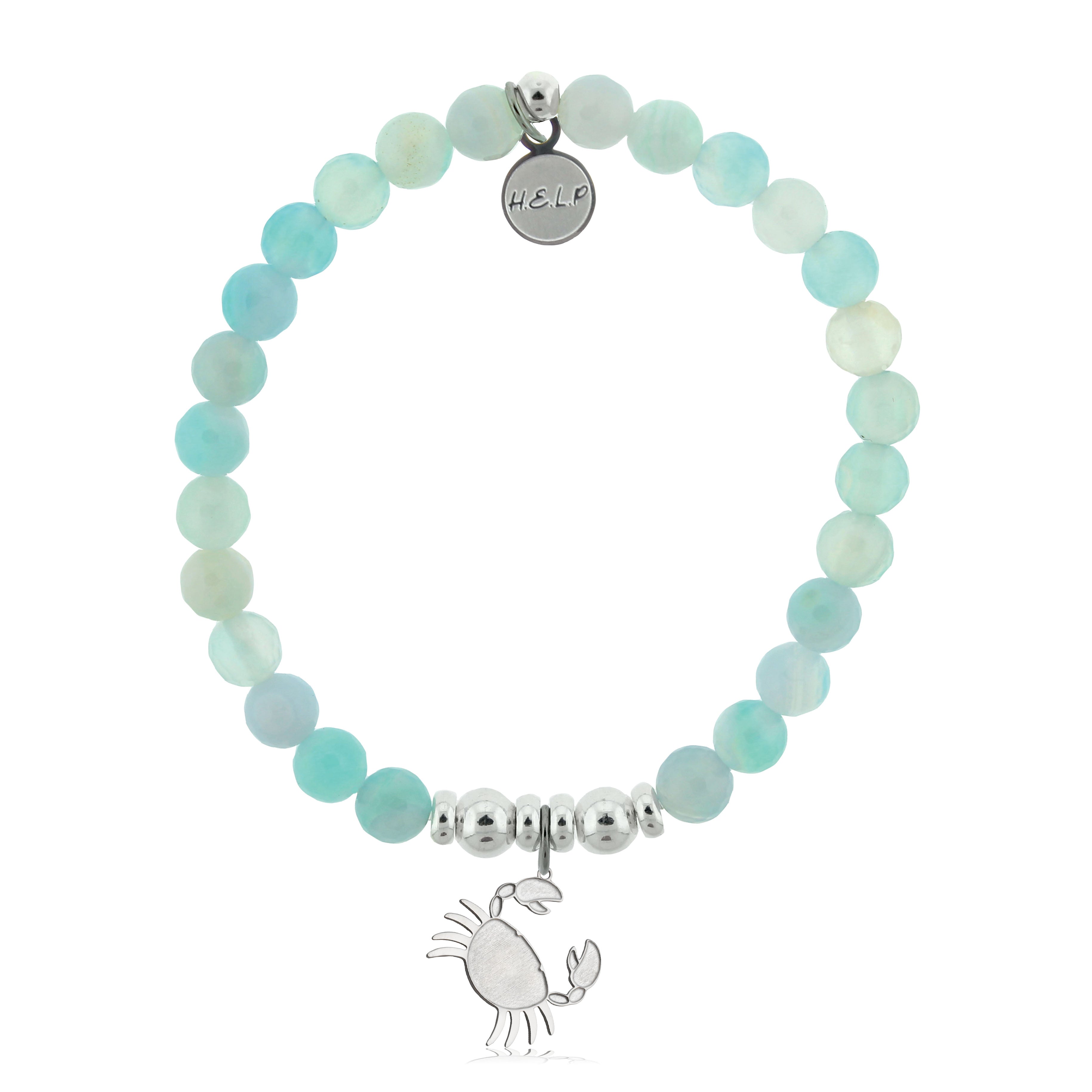 HELP by TJ Crab Charm with Light Blue Agate Jade Charity Bracelet