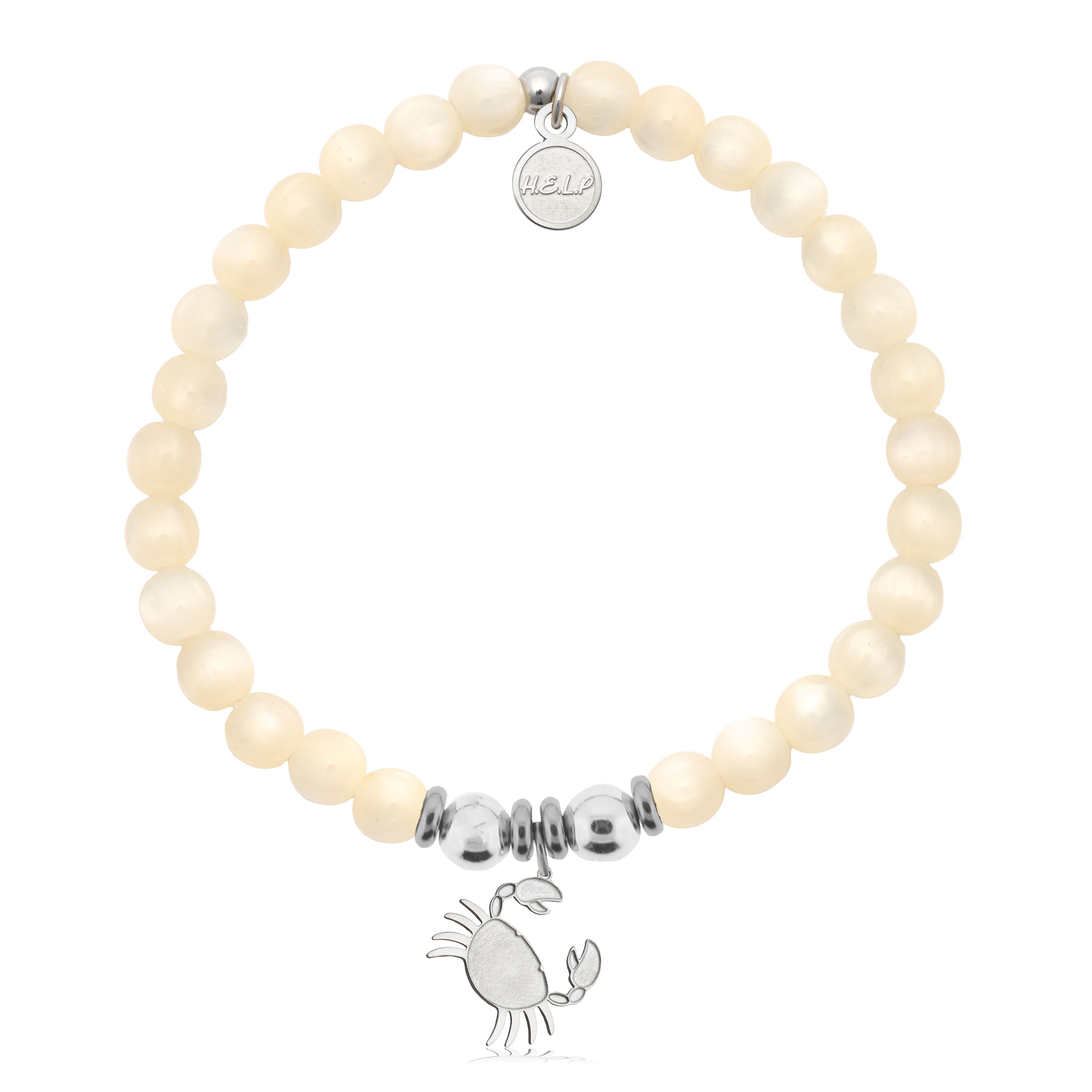 HELP by TJ Crab Charm with Natural Selenite Charity Bracelet