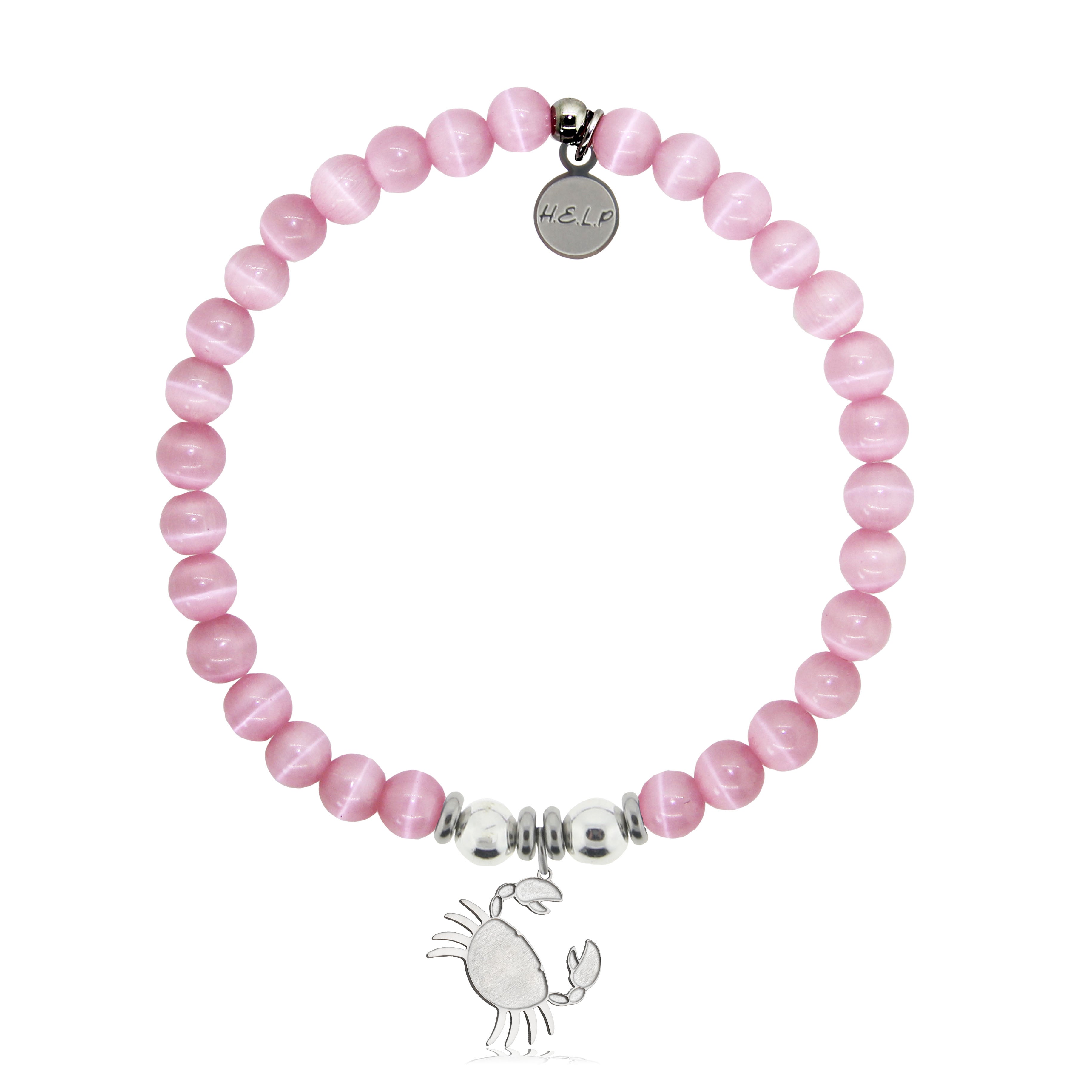 HELP by TJ Crab Charm with Pink Cats Eye Charity Bracelet