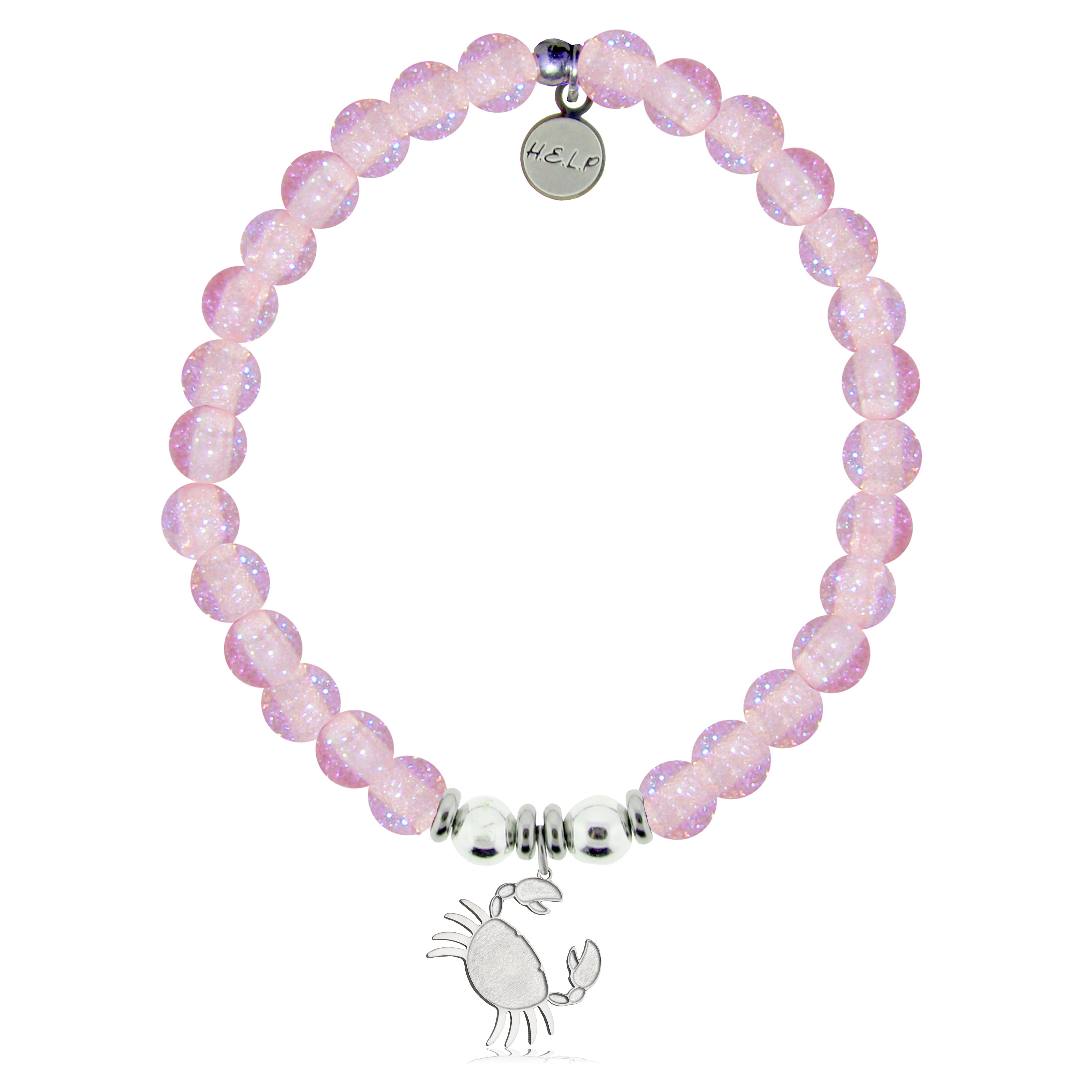 HELP by TJ Crab Charm with Pink Glass Shimmer Charity Bracelet