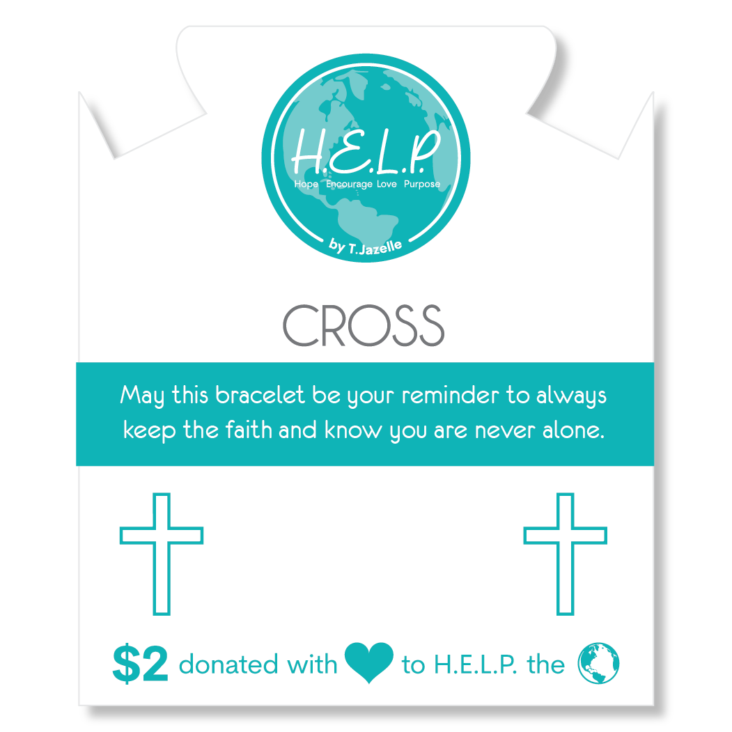 HELP by TJ Cross Charm with Aqua Cats Eye Charity Bracelet