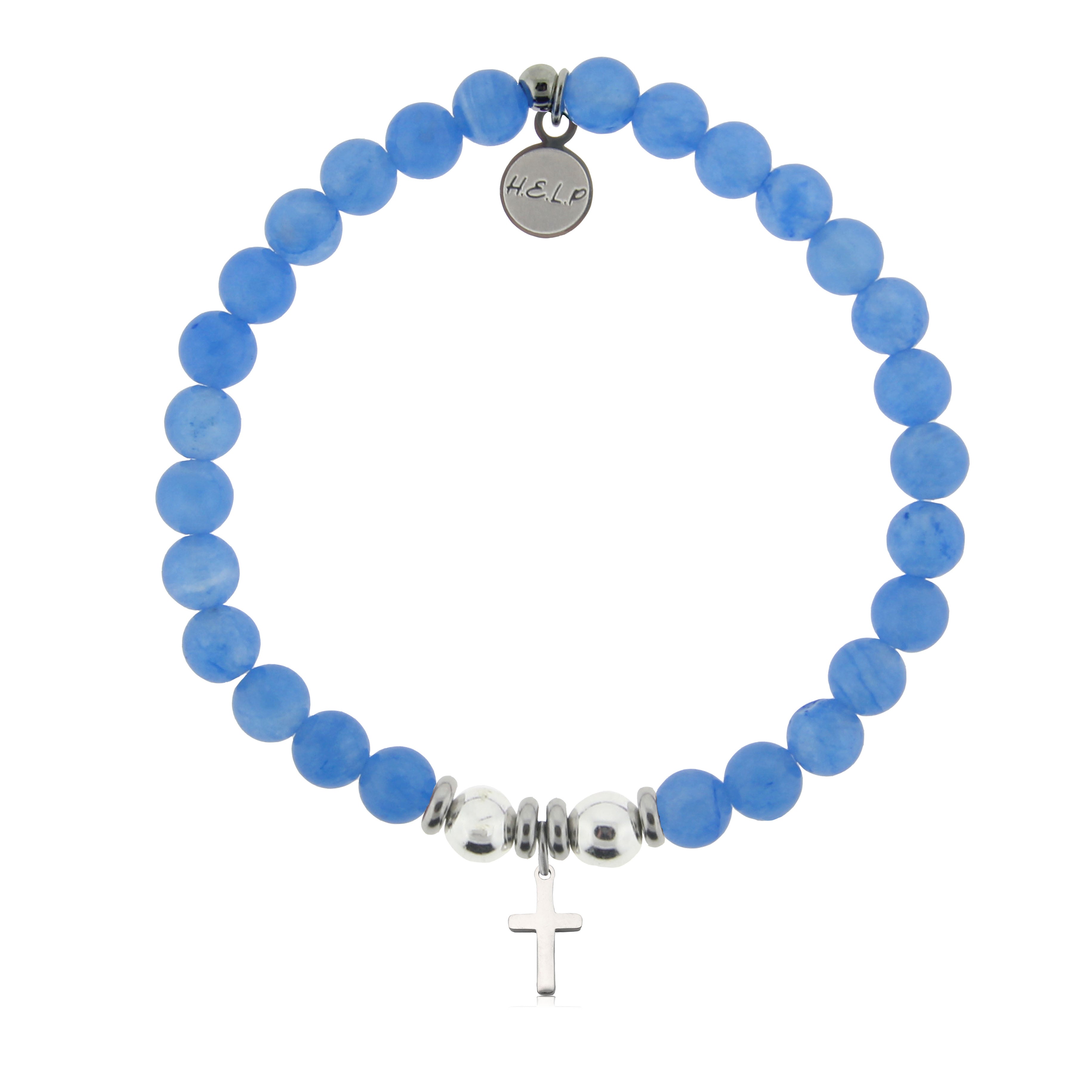 HELP by TJ Cross Charm with Azure Blue Jade Charity Bracelet