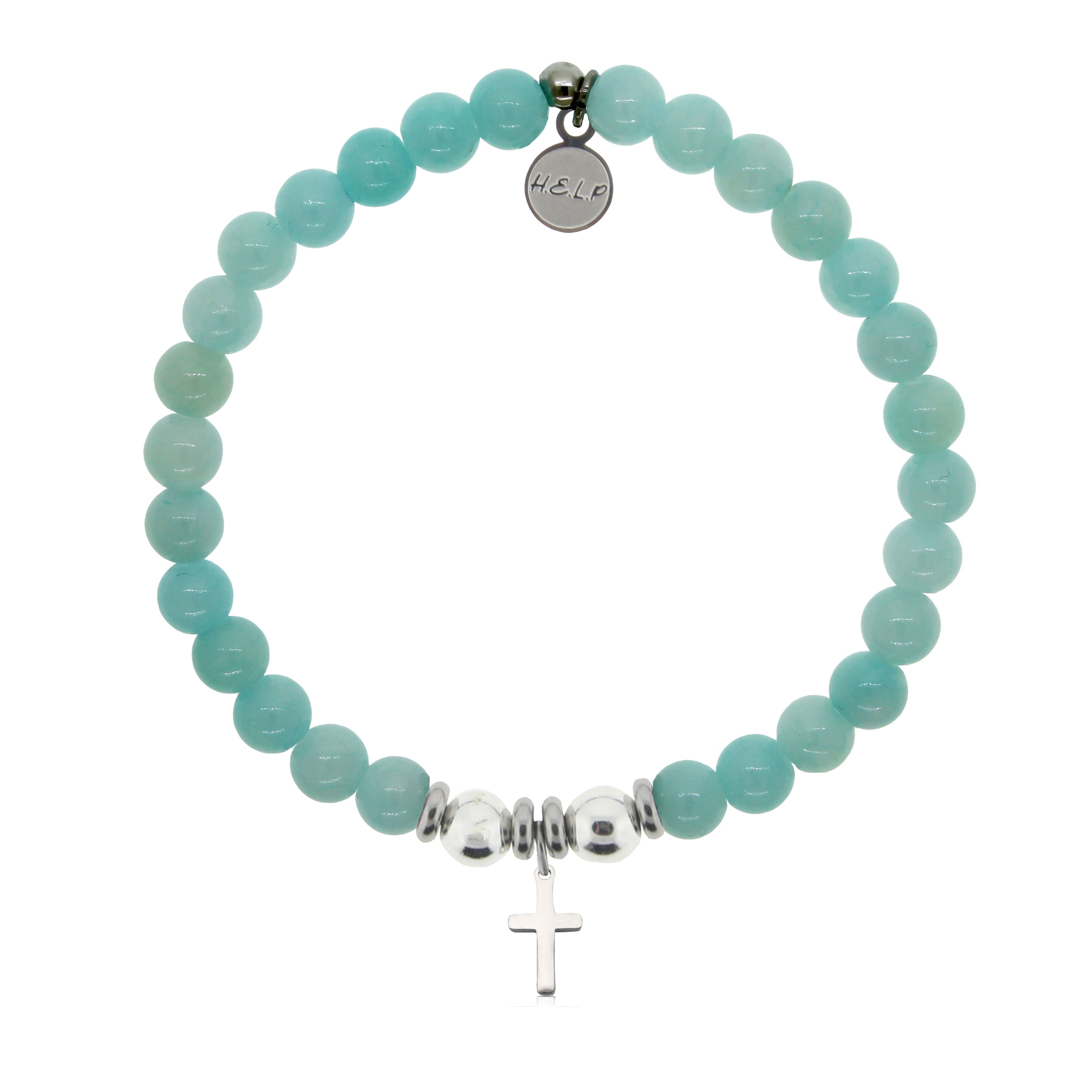 HELP by TJ Cross Charm with Baby Blue Quartz Charity Bracelet