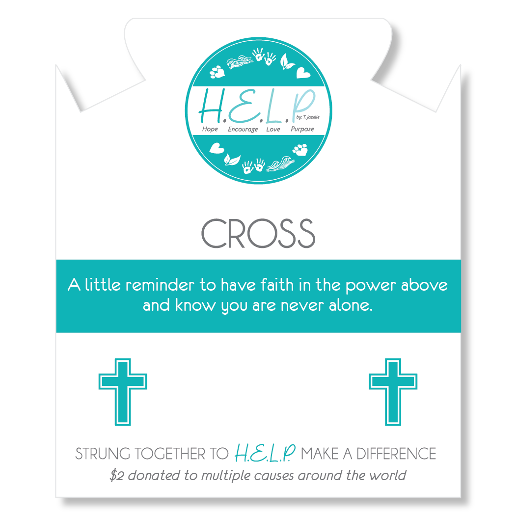 HELP by TJ Cross Charm with Blue Shimmer Glass Charity Bracelet