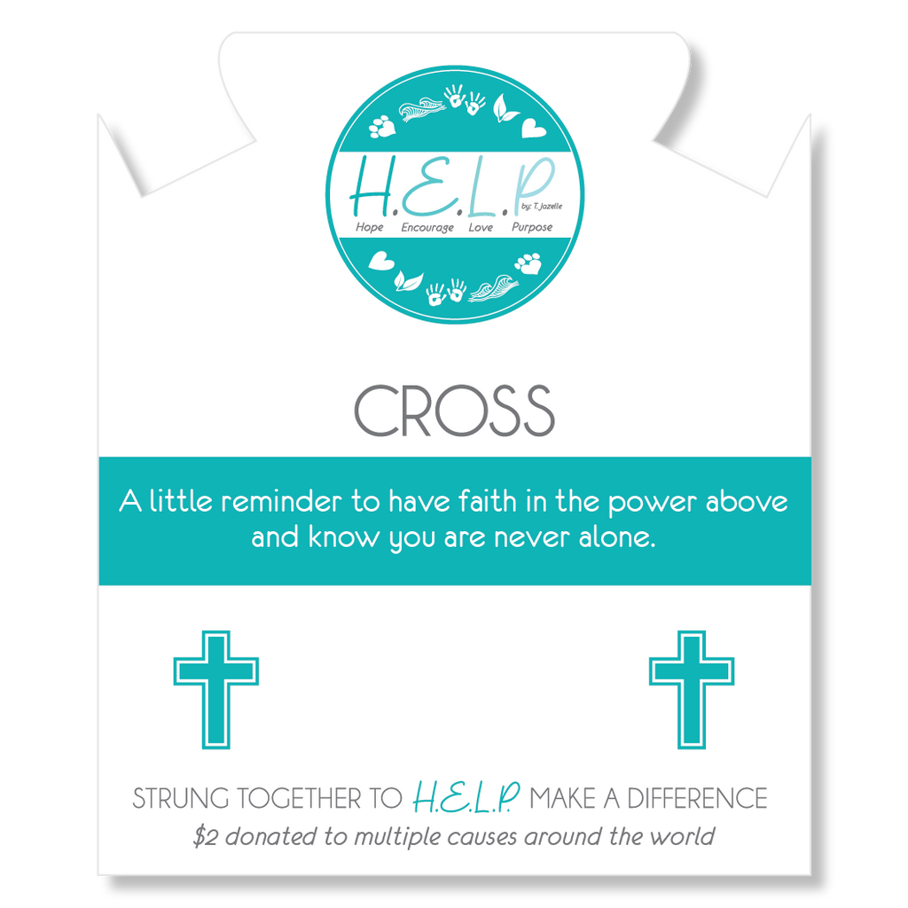 HELP by TJ Cross Charm with Blue Shimmer Glass Charity Bracelet