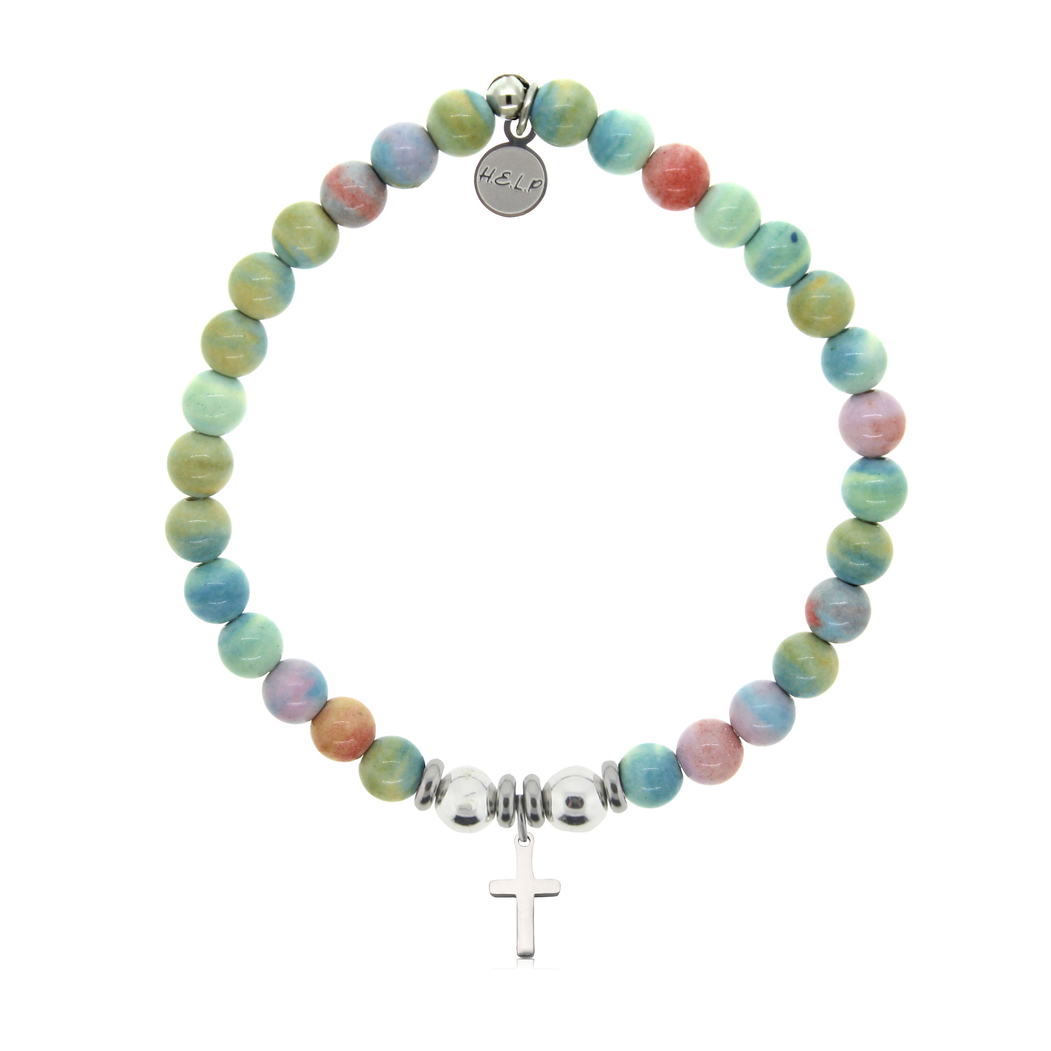 HELP by TJ Cross Charm with Pastel Magnesite Charity Bracelet