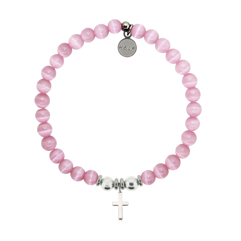 HELP by TJ Cross Charm with Pink Cats Eye Charity Bracelet