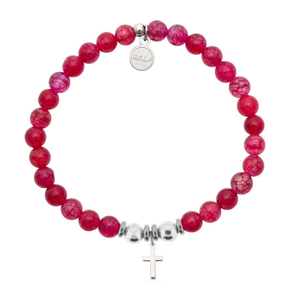 HELP by TJ Cross Charm with Red Fire Agate Charity Bracelet