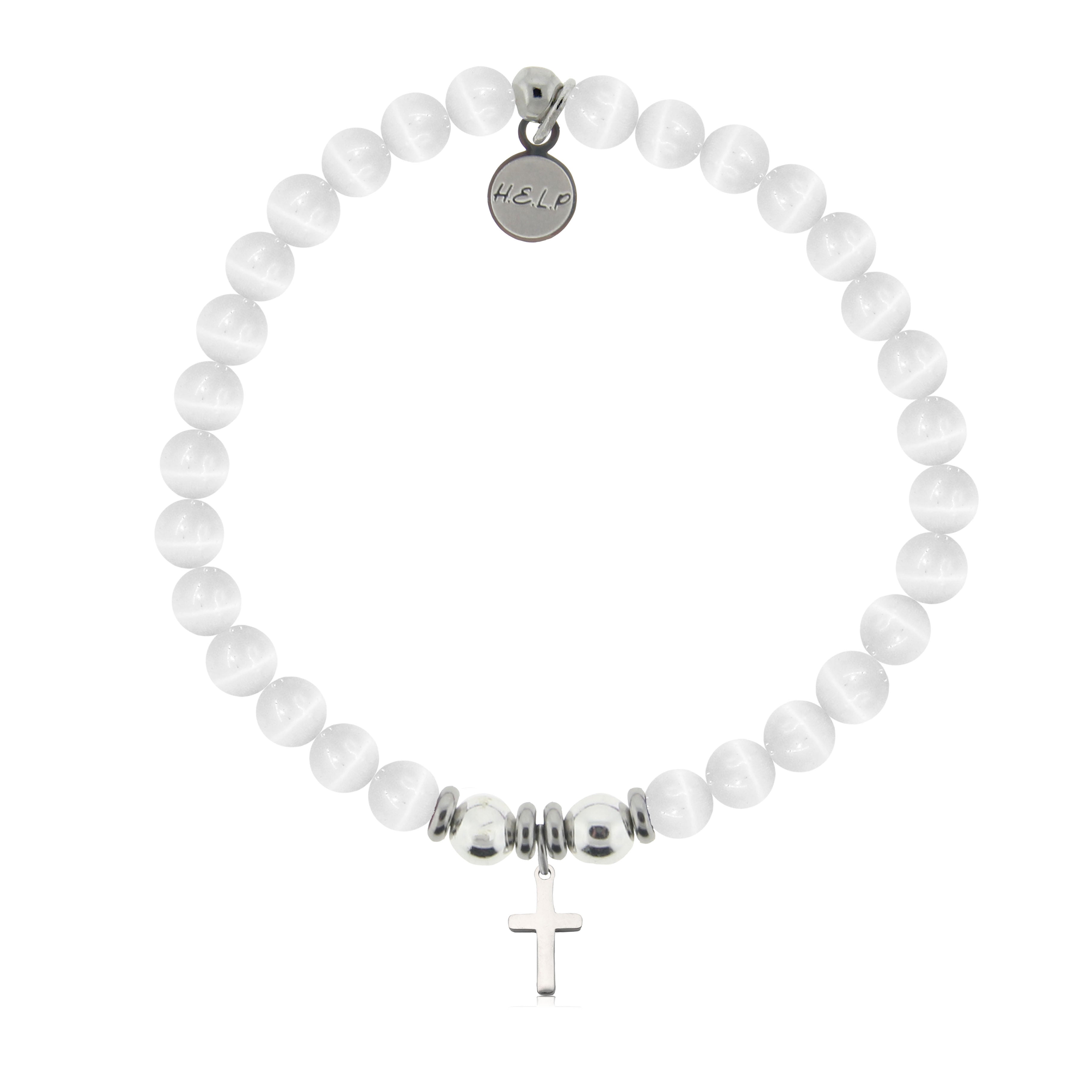 HELP by TJ Cross Charm with White Cats Eye Charity Bracelet