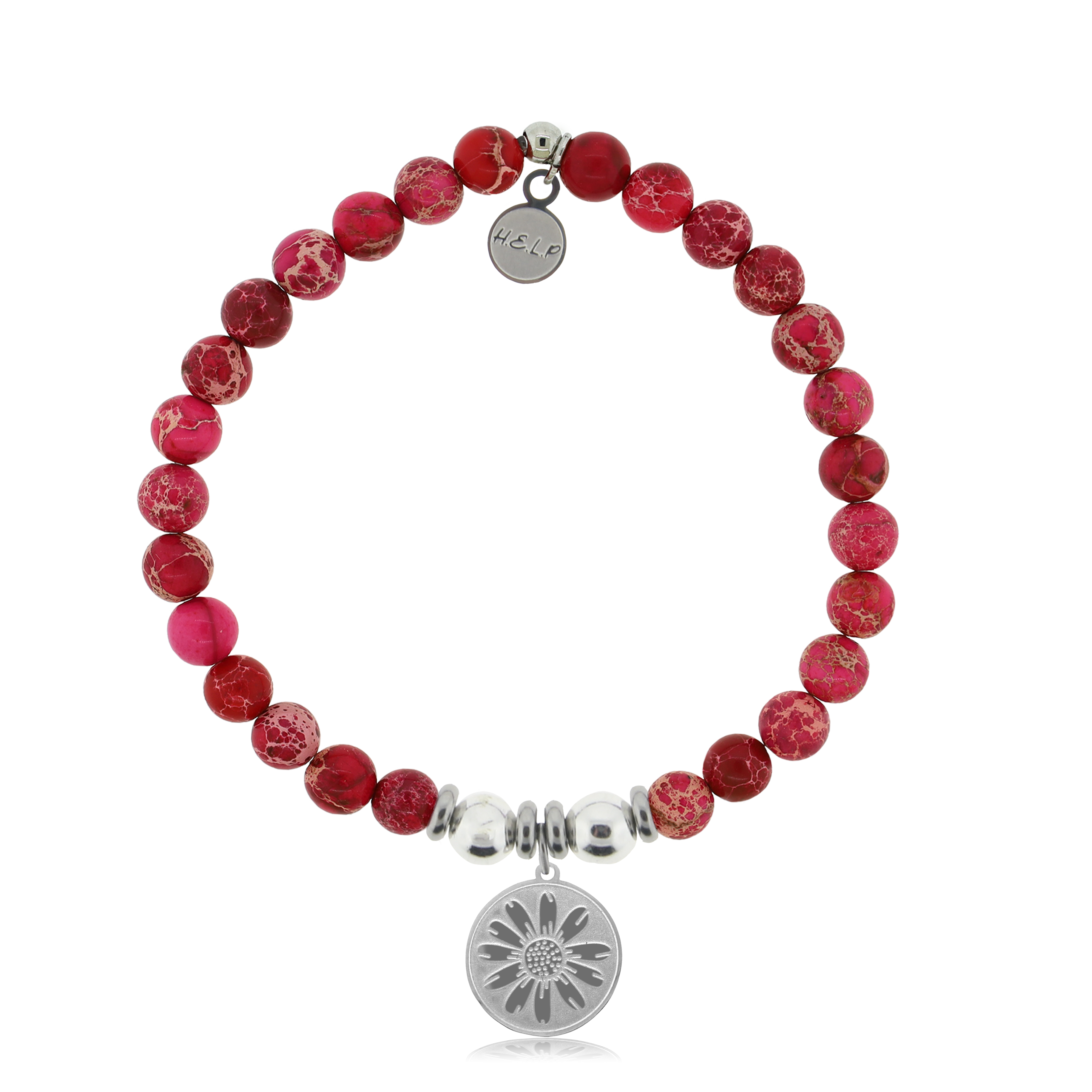 HELP by TJ Daisy Charm with Cranberry Jasper Charity Bracelet