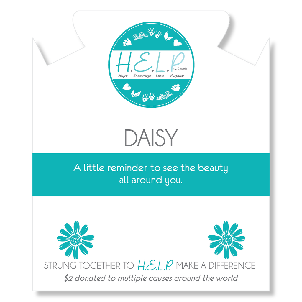 HELP by TJ Daisy Charm with Grey Stripe Agate Charity Bracelet