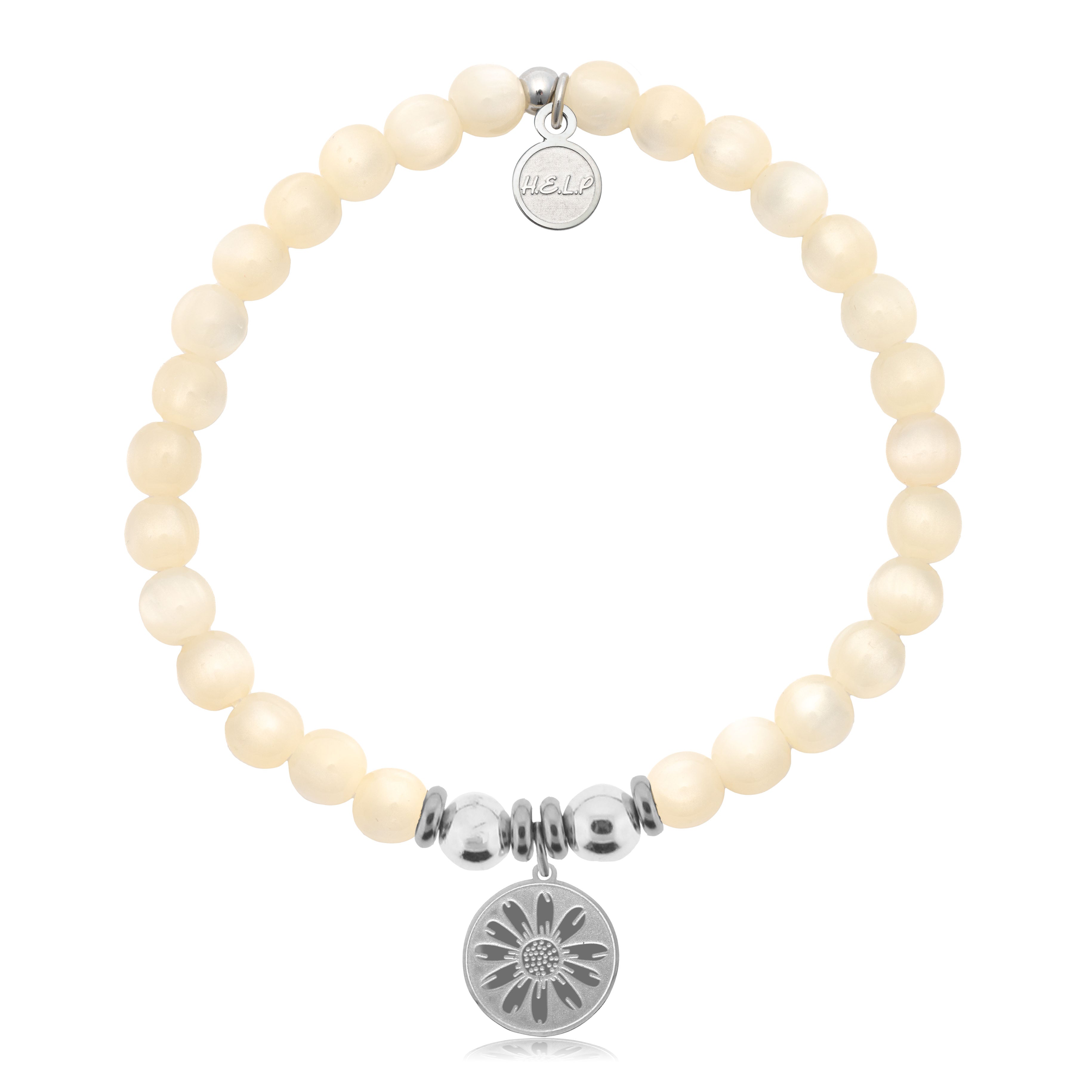 HELP by TJ Daisy Charm with Natural Selenite Charity Bracelet