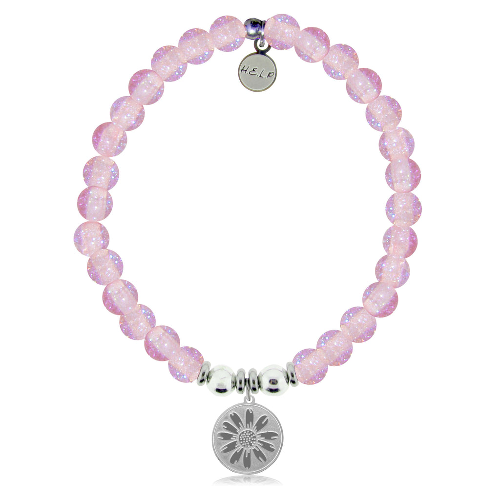 HELP by TJ Daisy Charm with Pink Glass Shimmer Charity Bracelet