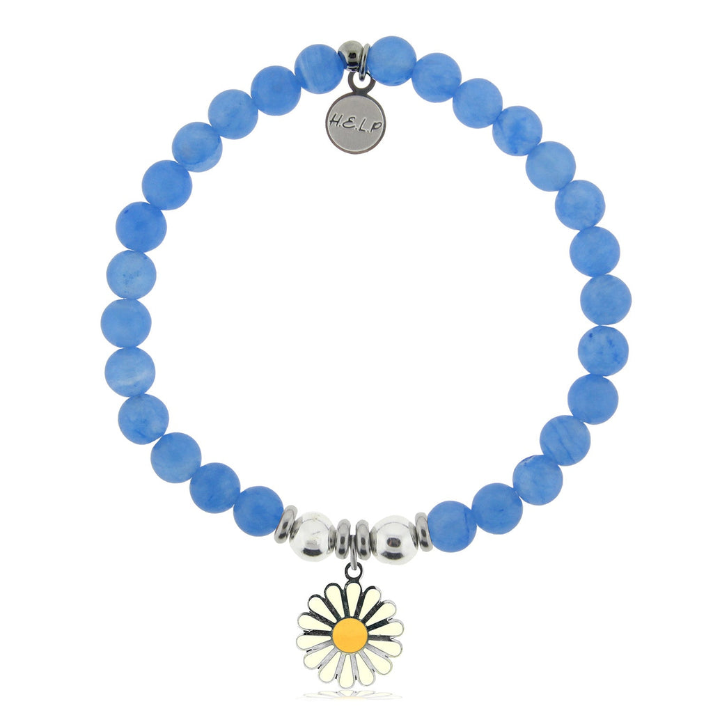 HELP by TJ Daisy Enamel Charm with Azure Blue Jade Charity Bracelet