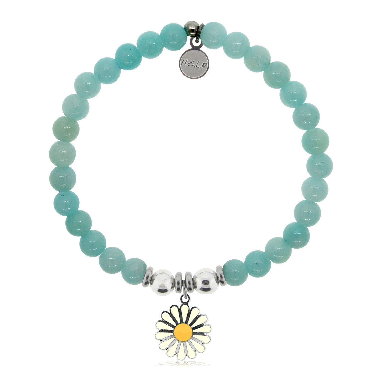 HELP by TJ Daisy Enamel Charm with Baby Blue Quartz Charity Bracelet