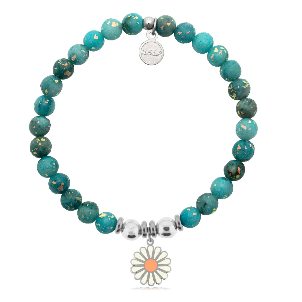 HELP by TJ Daisy Enamel Charm with Blue Opal Jade Charity Bracelet