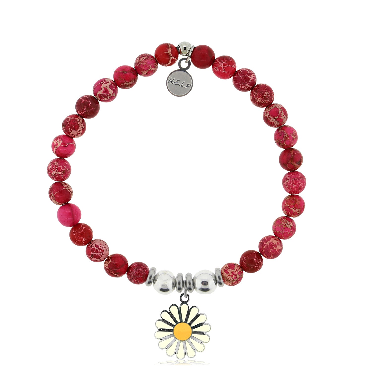 HELP by TJ Daisy Enamel Charm with Cranberry Jasper Charity Bracelet