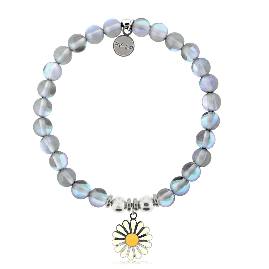 HELP by TJ Daisy Enamel Charm with Grey Opalescent Charity Bracelet