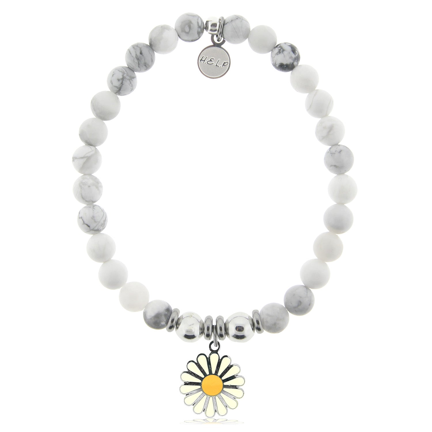 HELP by TJ Daisy Enamel Charm with Howlite Charity Bracelet