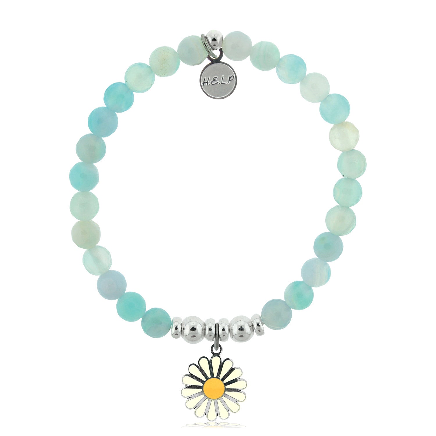 HELP by TJ Daisy Enamel Charm with Light Blue Agate Charity Bracelet