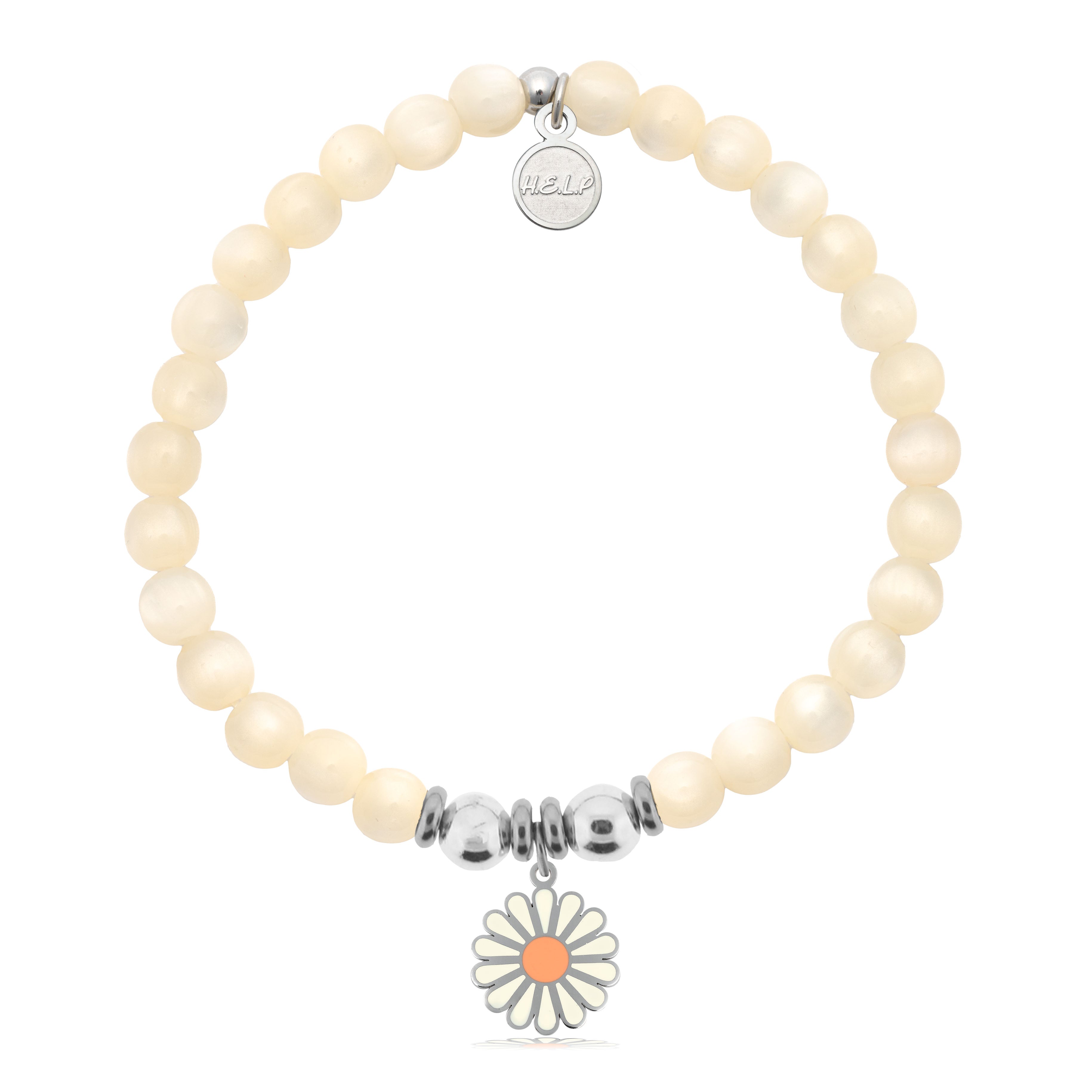 HELP by TJ Daisy Enamel Charm with Natural Selenite Charity Bracelet