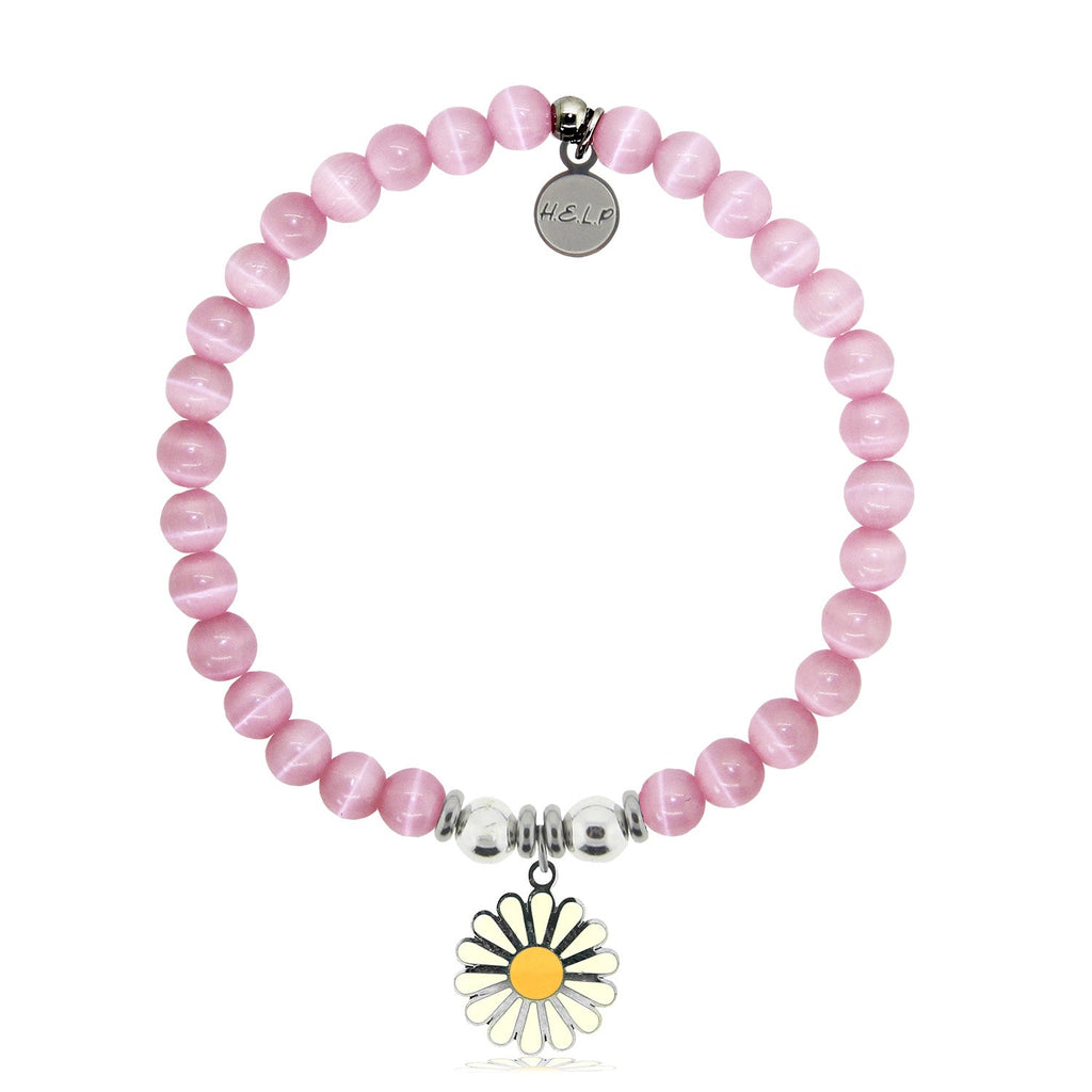 HELP by TJ Daisy Enamel Charm with Pink Cats Eye Charity Bracelet