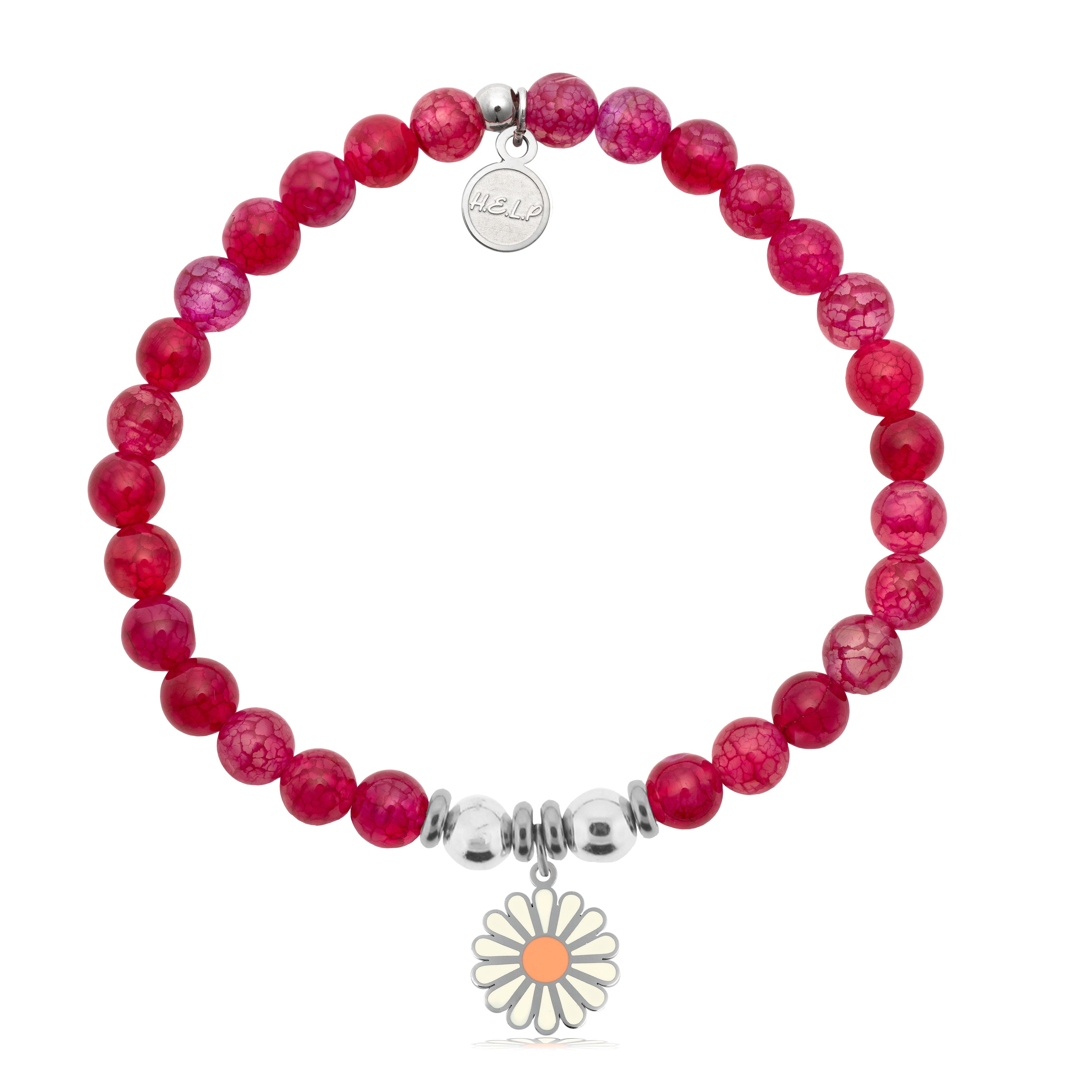 HELP by TJ Daisy Enamel Charm with Red Fire Agate Charity Bracelet