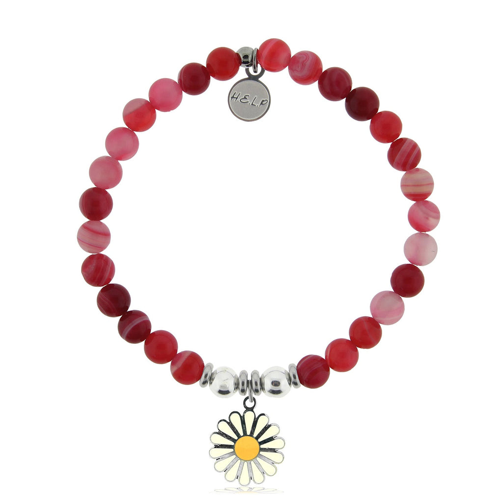 HELP by TJ Daisy Enamel Charm with Red Stripe Agate Charity Bracelet