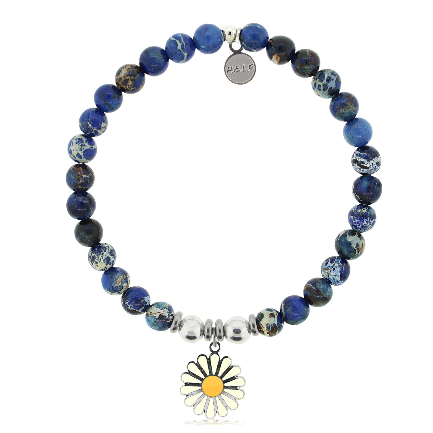 HELP by TJ Daisy Enamel Charm with Royal Blue Jasper Charity Bracelet