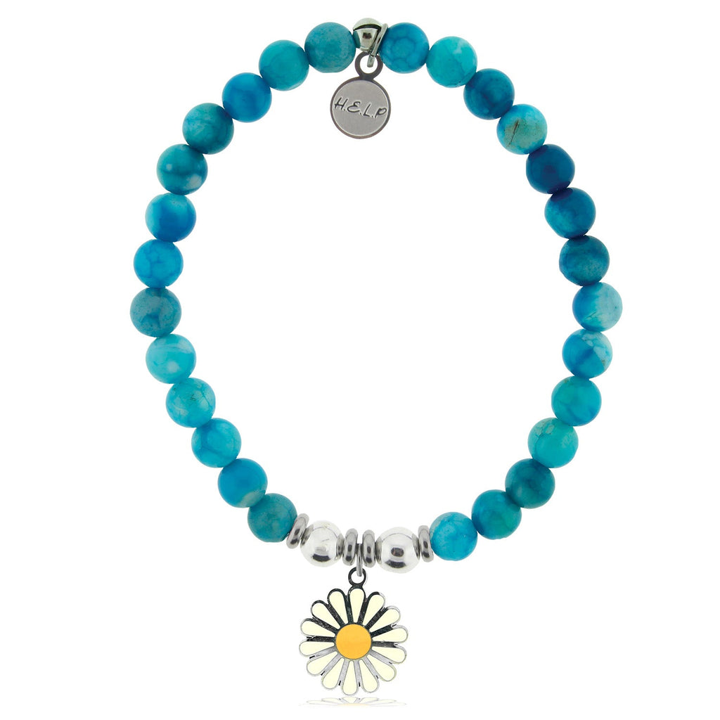HELP by TJ Daisy Enamel Charm with Tropic Blue Agate Charity Bracelet