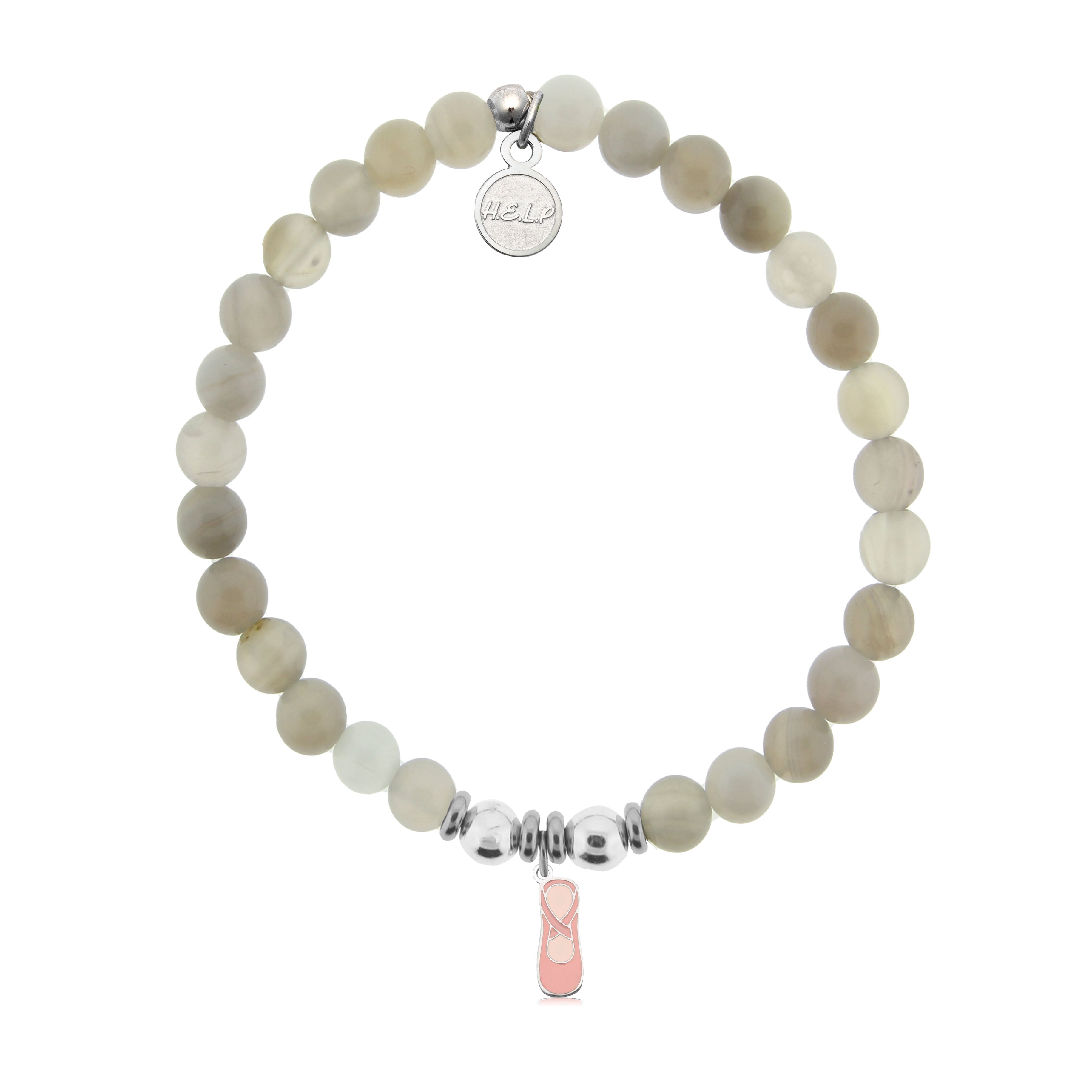 HELP by TJ Dancer Charm with Grey Stripe Agate Charity Bracelet