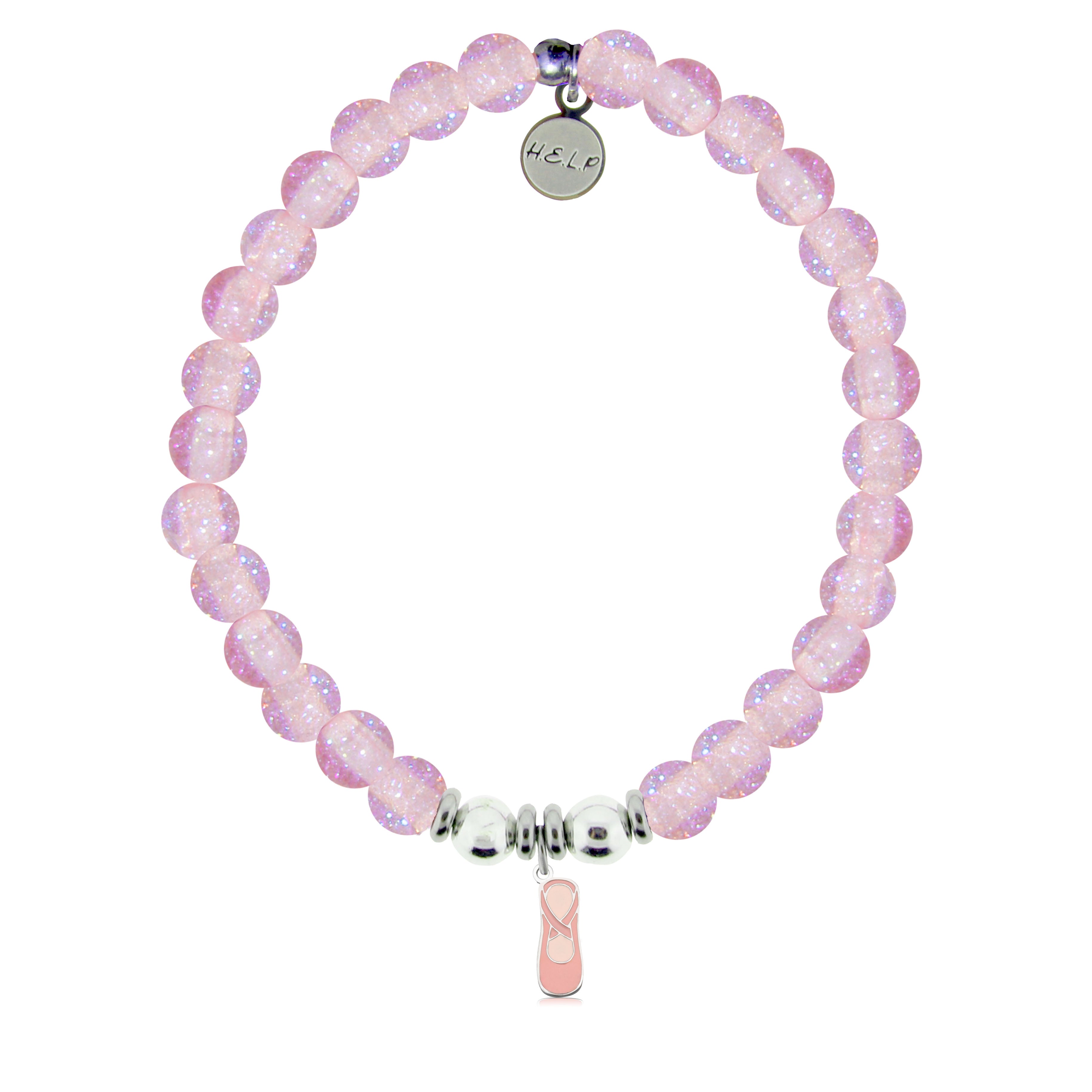 HELP by TJ Dancer Charm with Pink Glass Shimmer Charity Bracelet