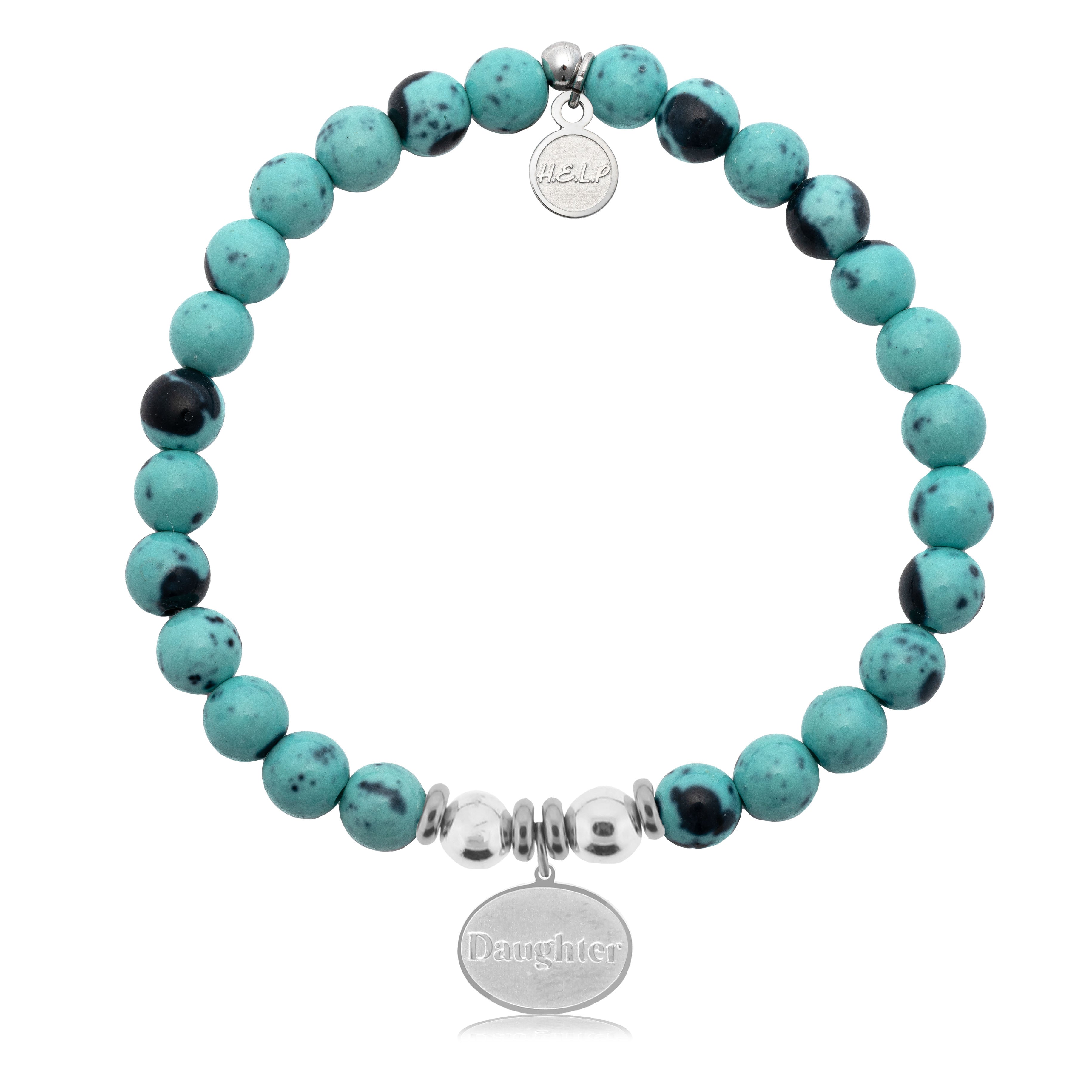 HELP by TJ Daughter Charm with Blue Zebra Jade Charity Bracelet