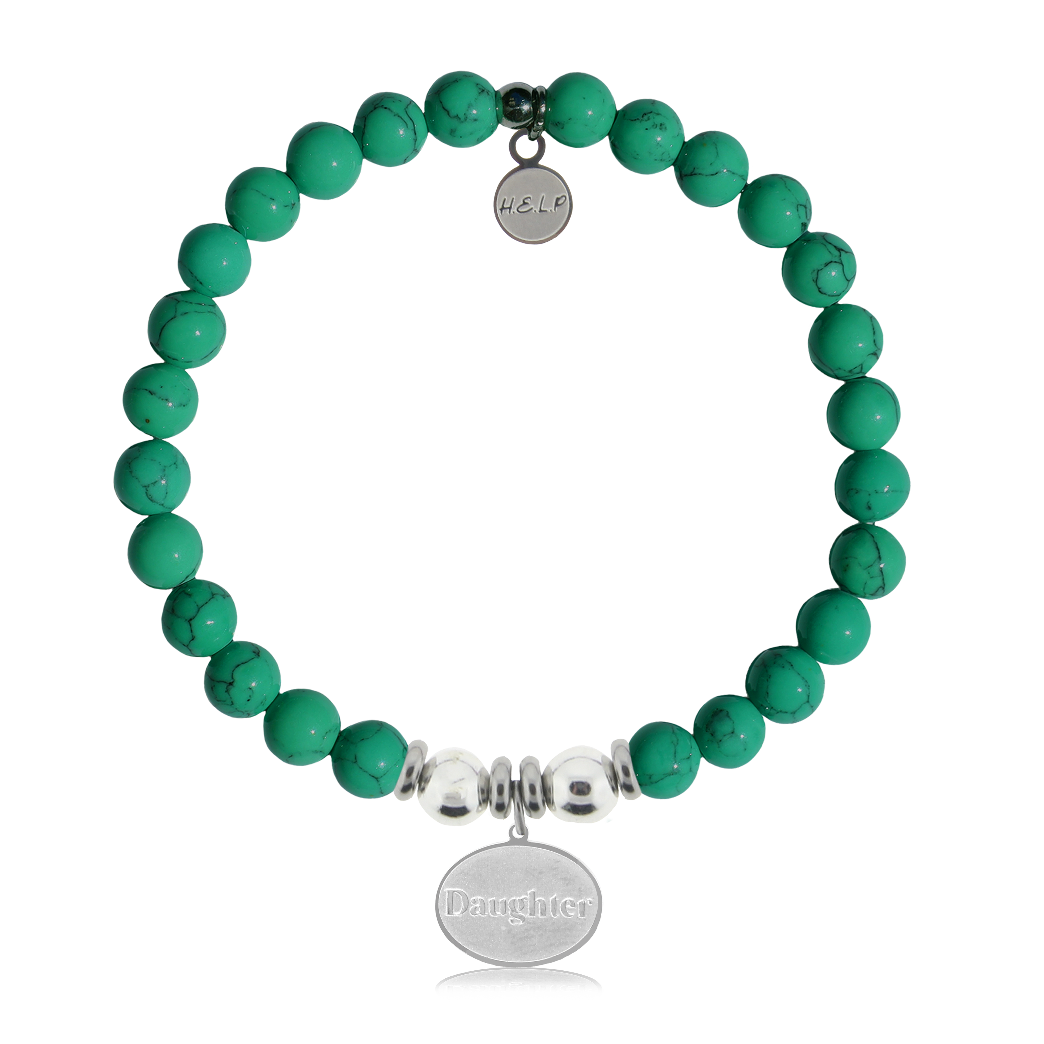 HELP by TJ Daughter Charm with Green Howlite Charity Bracelet