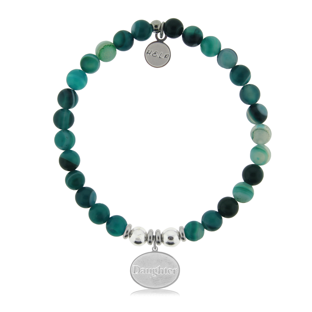 HELP by TJ Daughter Charm with Green Stripe Agate Charity Bracelet