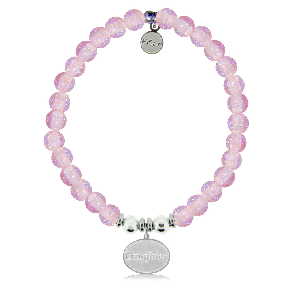 HELP by TJ Daughter Charm with Pink Glass Shimmer Charity Bracelet