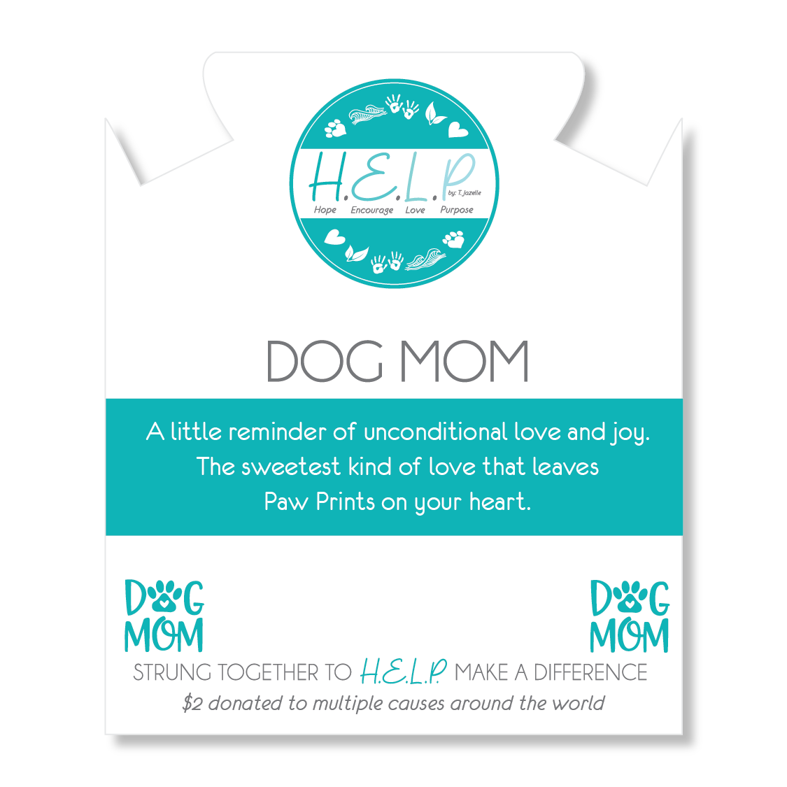 HELP by TJ Dog Mom Charm with Aqua Cats Eye Charity Bracelet